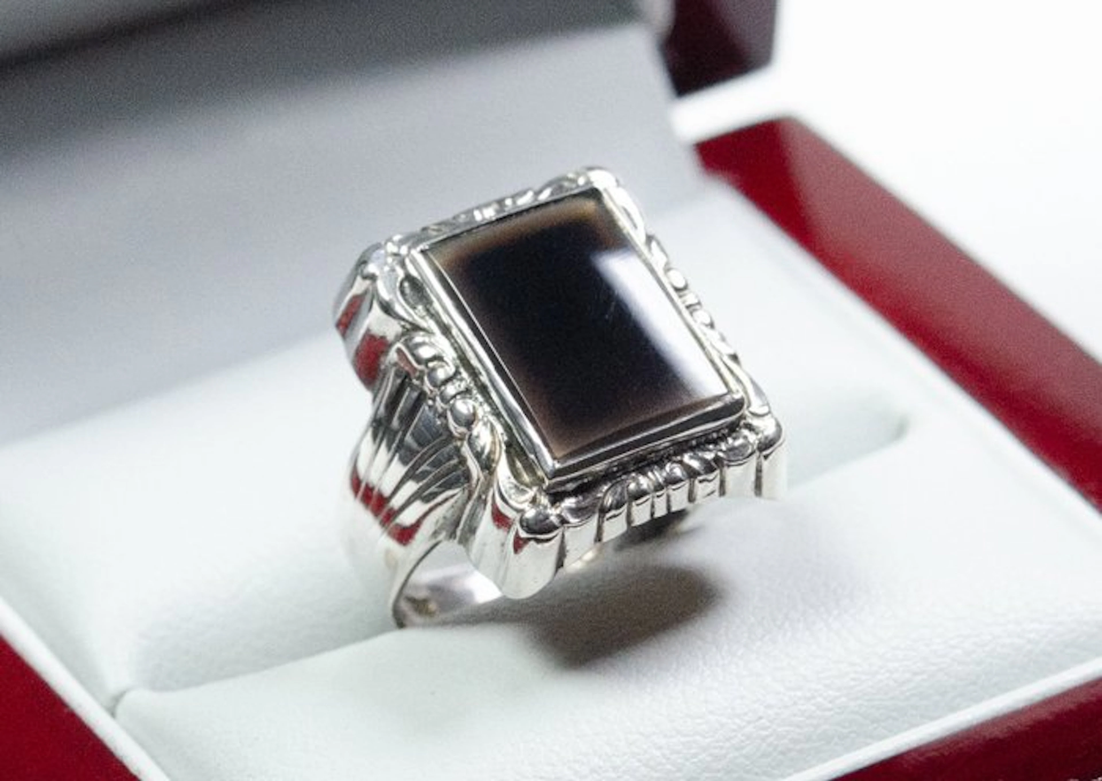 - 835 silver - Onyx - signet ring - Ring
