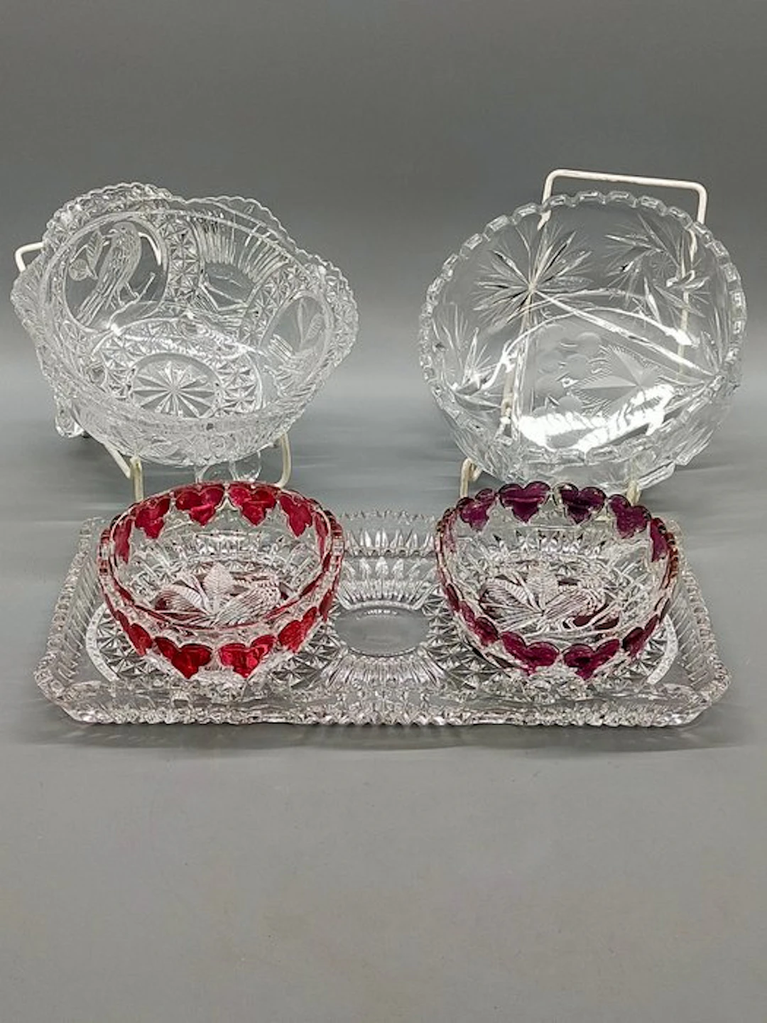 Dish - Bleikristall Schliffglas Set Schalen & Platte Rubinrot - Lead crystal