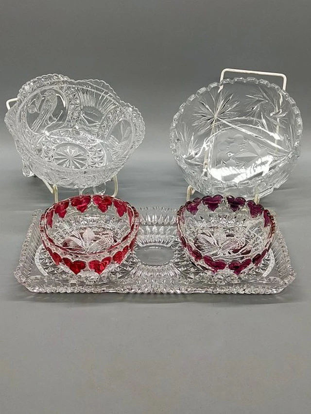 Dish - Bleikristall Schliffglas Set Schalen & Platte Rubinrot - Lead crystal