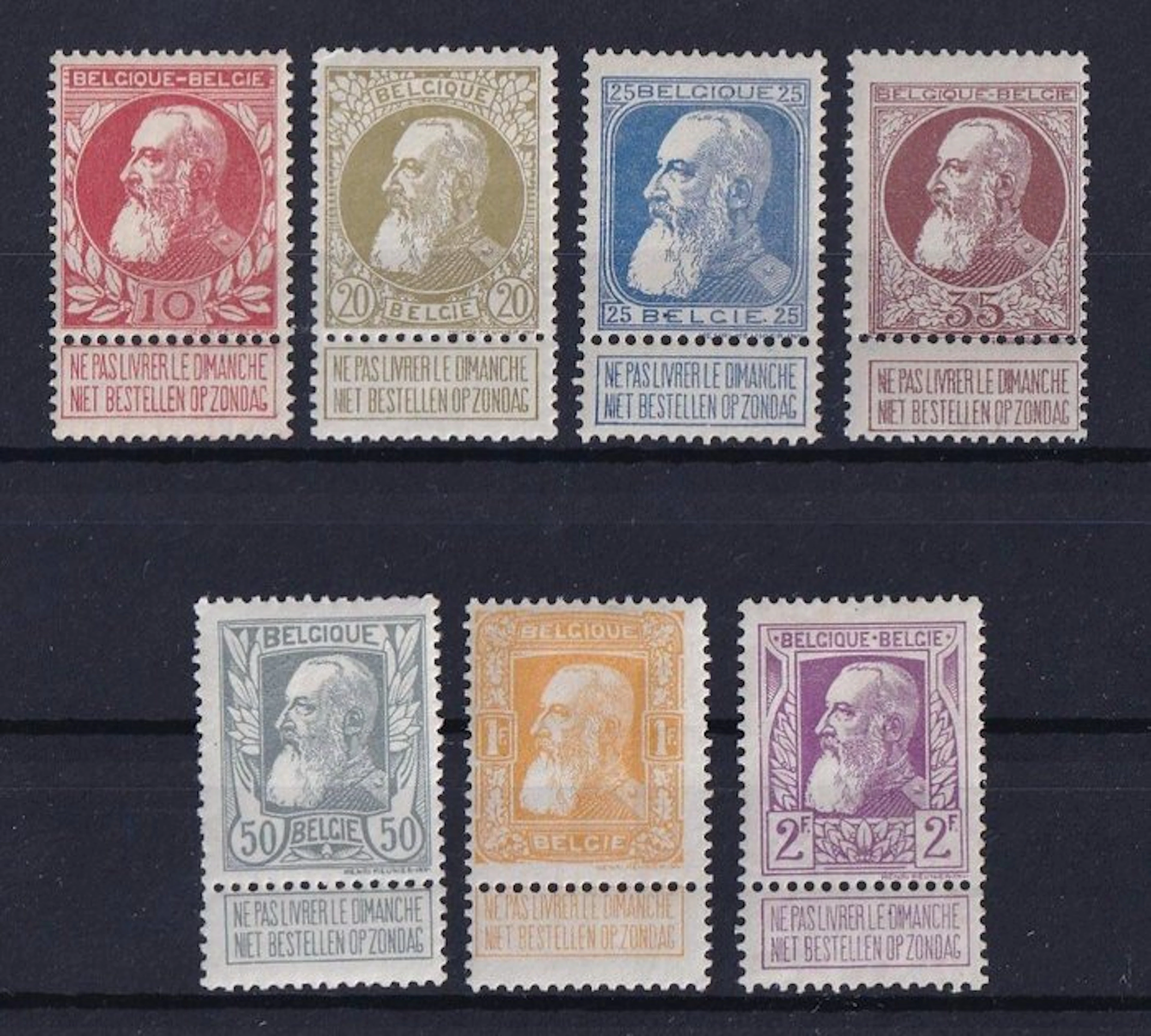Belgium 1905 - Leopold II series "Rough Bear" - OBP/COB 74/80