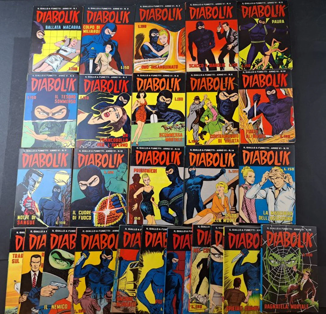 Diabolik Anno VI Completo con Adesivo - 26 Comic - First edition - 1967