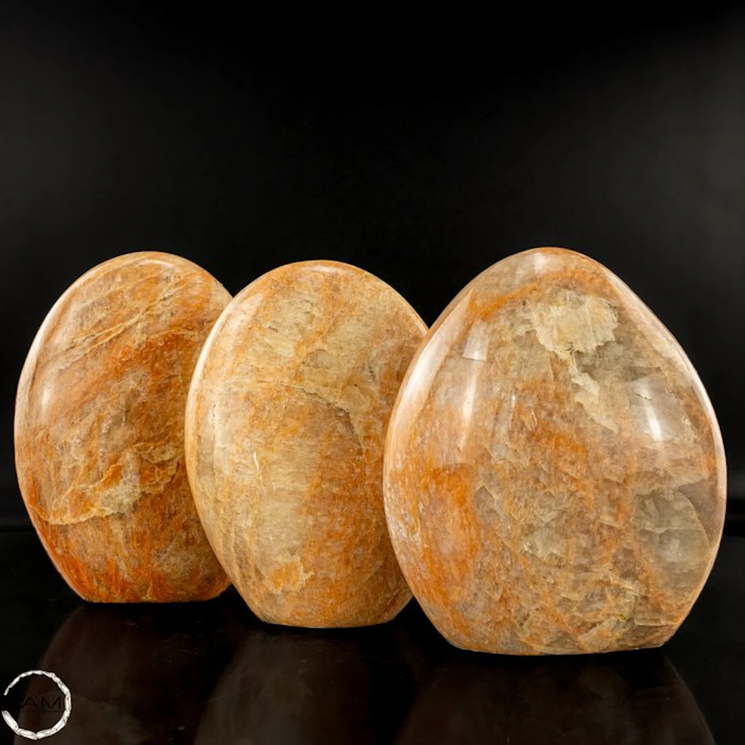 Peach Moonstone Freeforms – A harmonious trio in warm peach and apricot tones