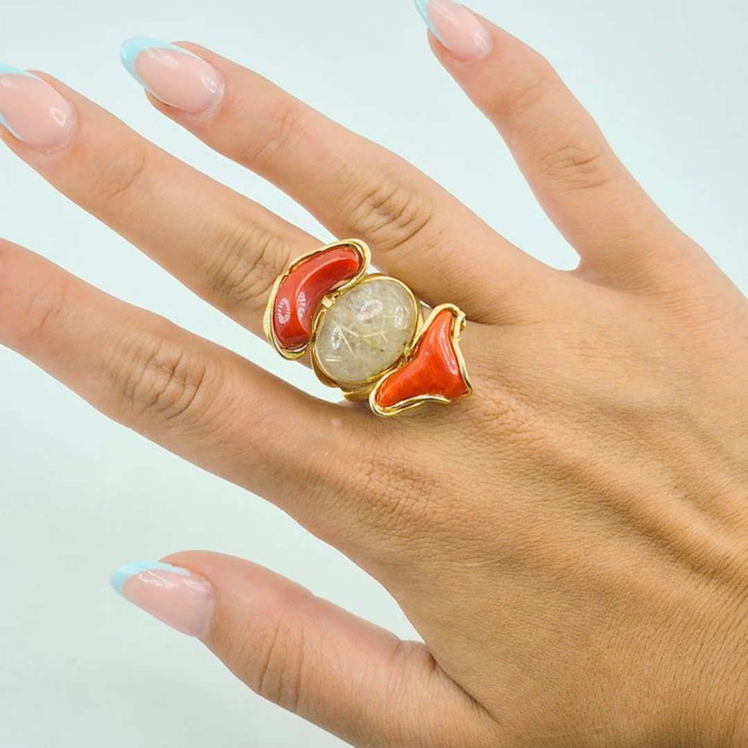 Silver, Gold-plated Ring - CORALLO MEDITERRANEO