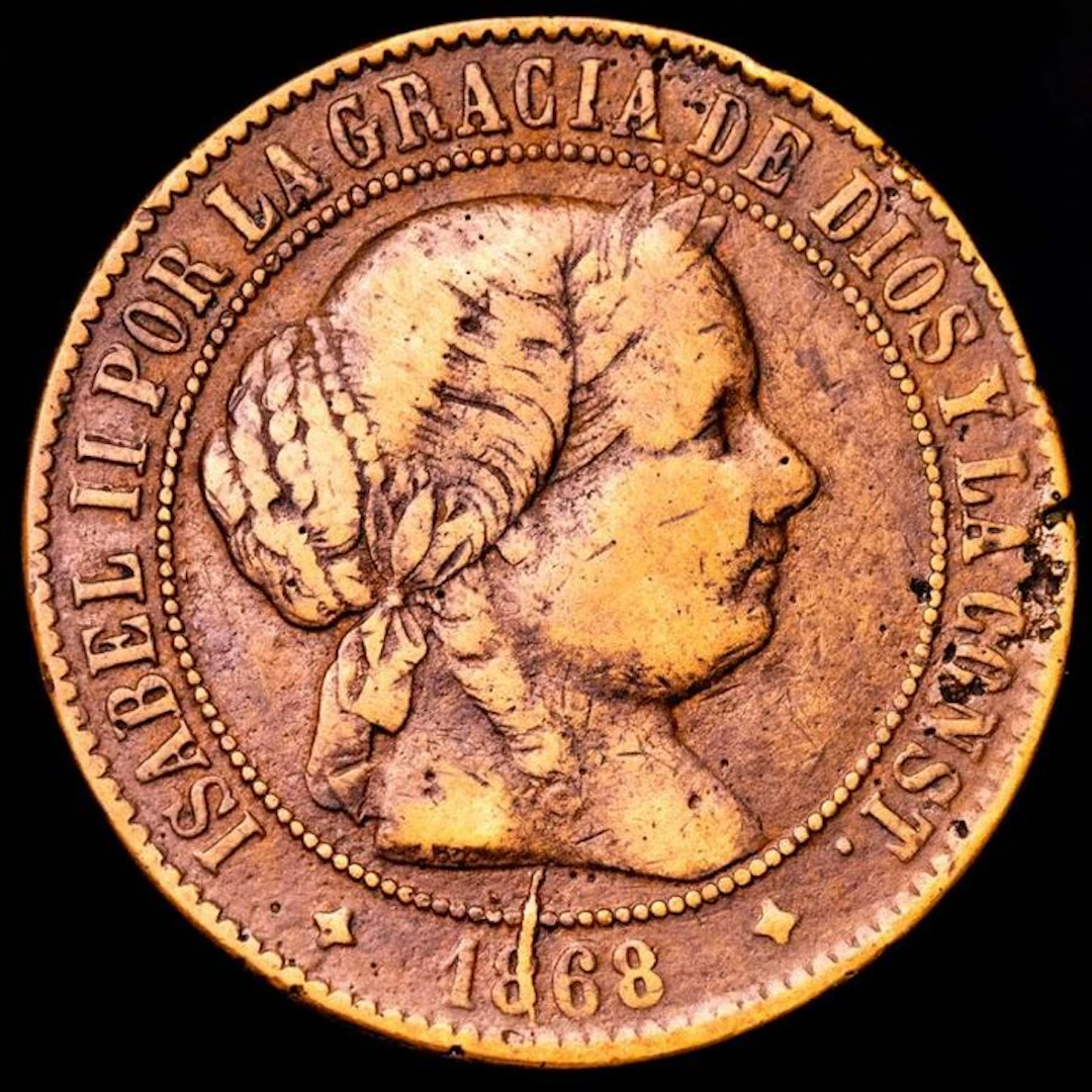 Spain. Isabel II. 5 Céntimos 1868 Jubia (OM) (No reserve price)