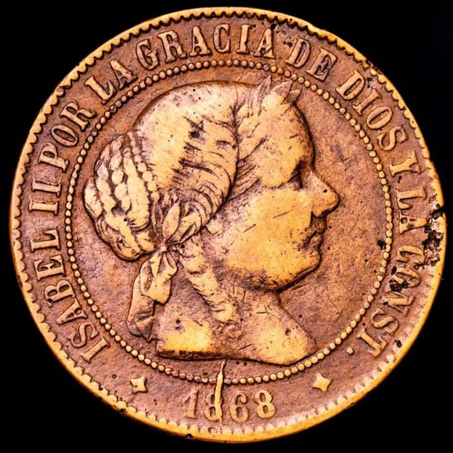 Spain. Isabel II. 5 Céntimos 1868 Jubia (OM) (No reserve price)