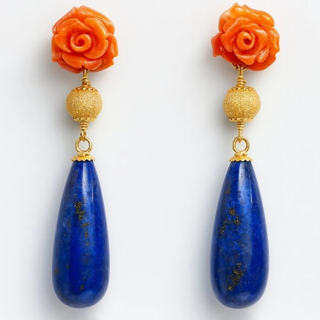 No reserve price - Earrings Silver Coral - Lapis lazuli