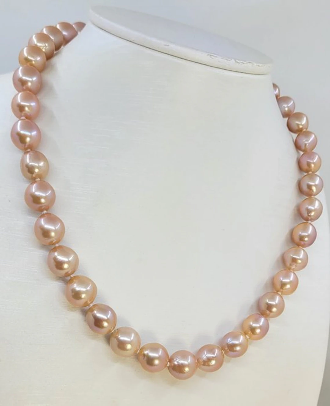 No reserve price - Necklace 9.5x11mm Golden Pink Edison Pearls