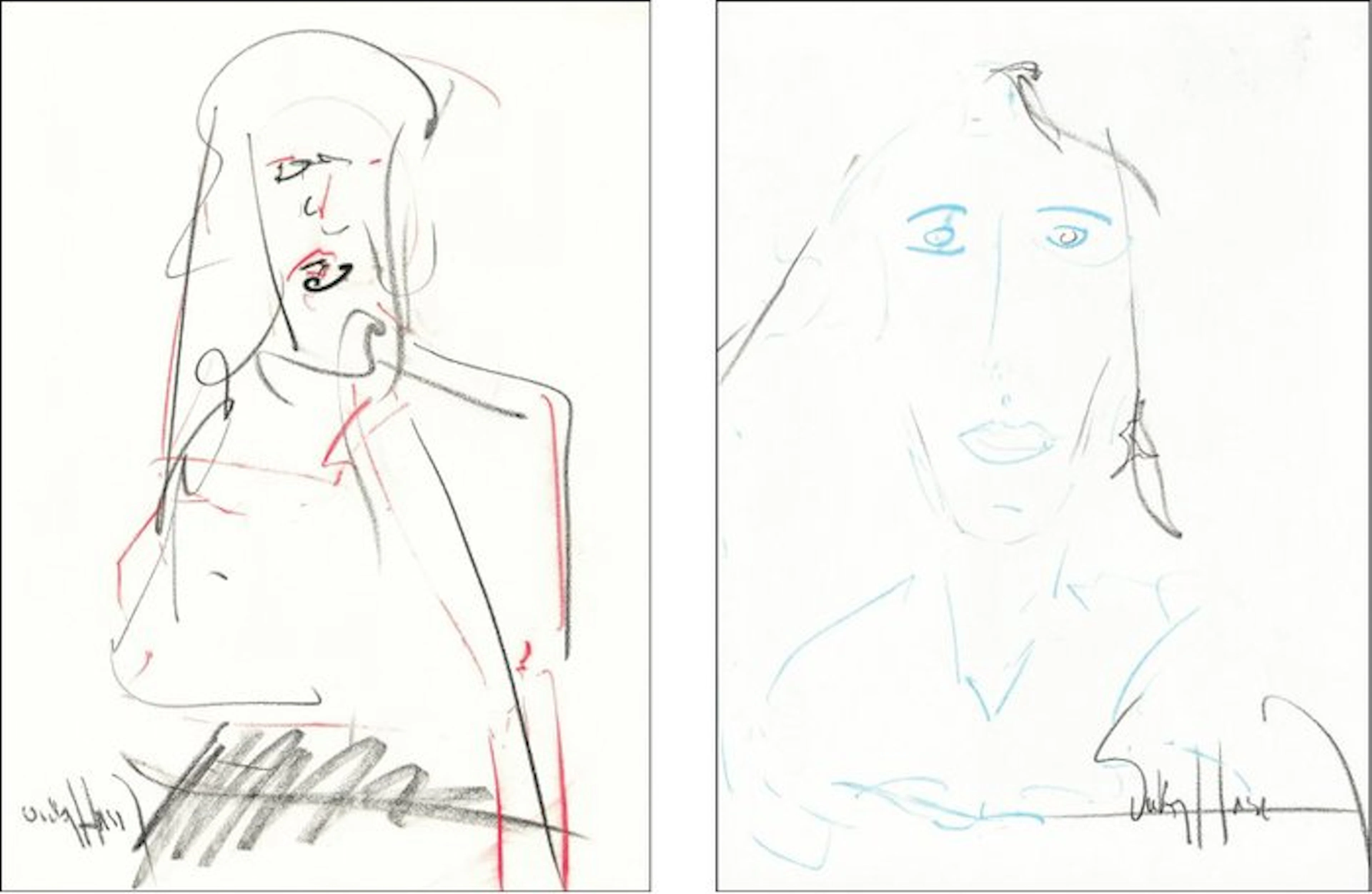Victor Hasch (1945-2012) - 2 dessins originaux au fusain, Portait