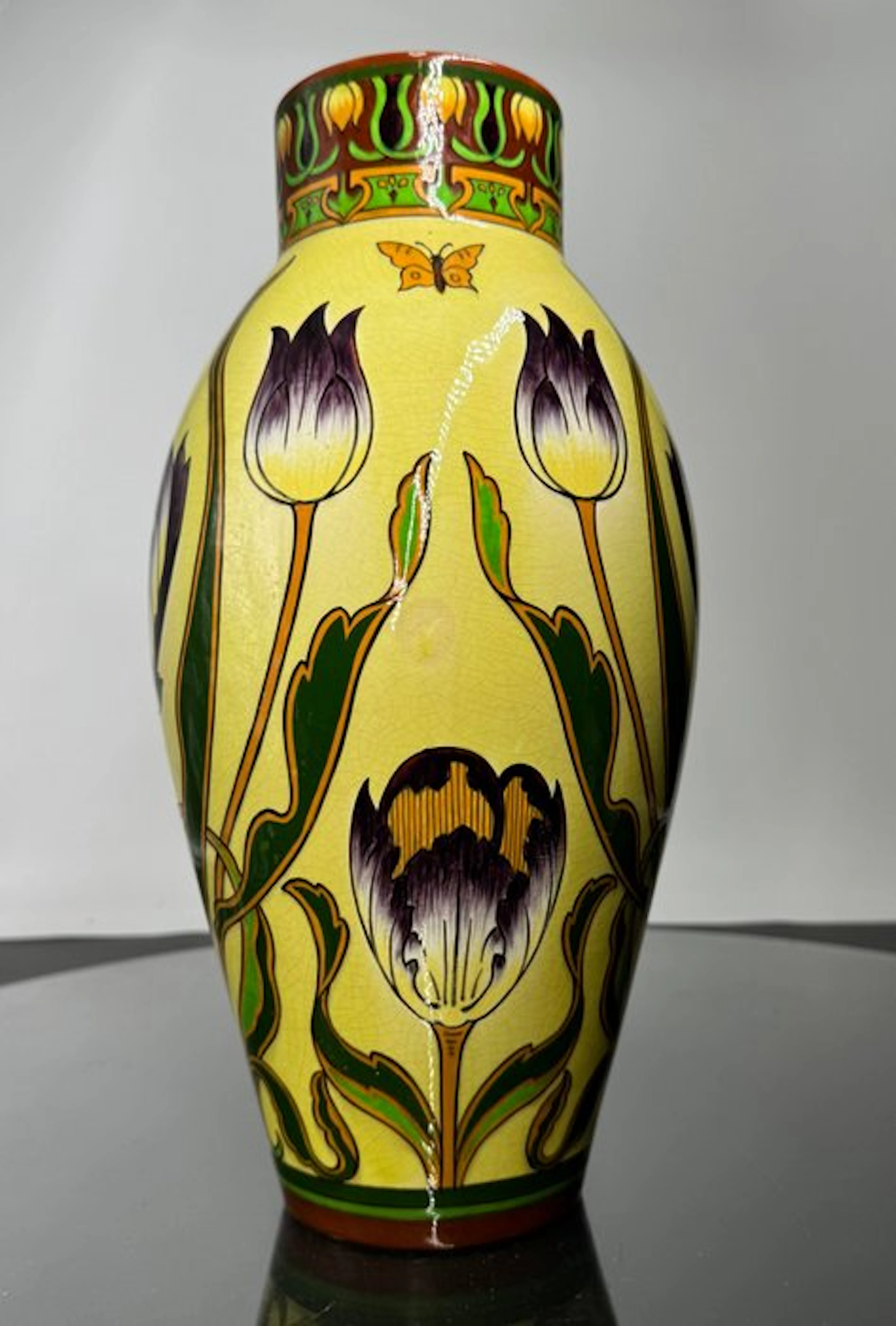 Sarreguemines - Vase - Creamware - Art Nouveau vase XXL