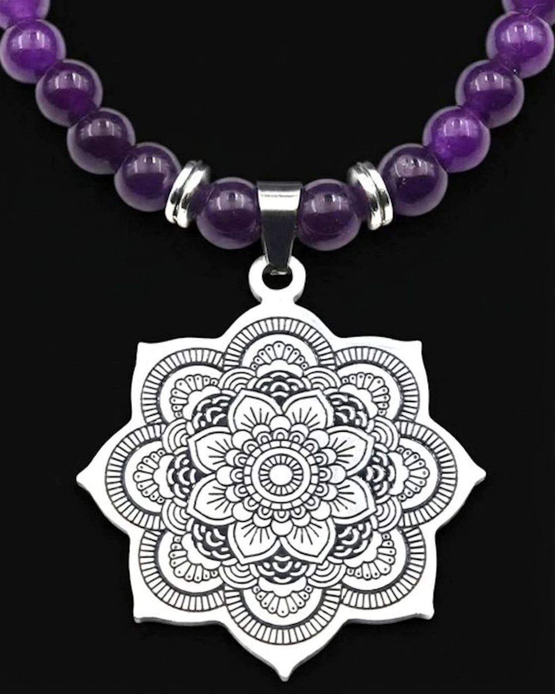 Amethyst - Buddha's Flower Necklace (Lotus) - Energy...