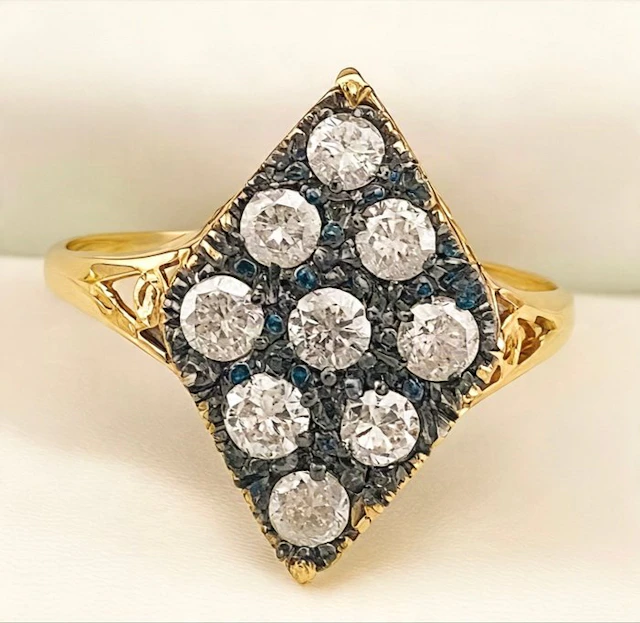 No reserve price - Ring - 9 kt. Yellow gold, Silver Diamond (Natural)