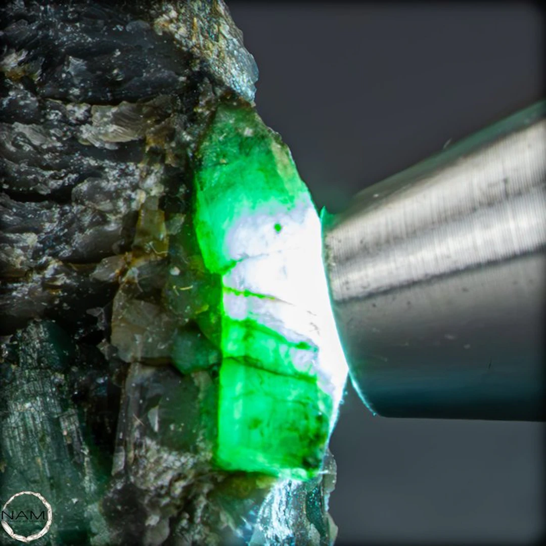 Natural emerald crystals on host rock from the legendary...