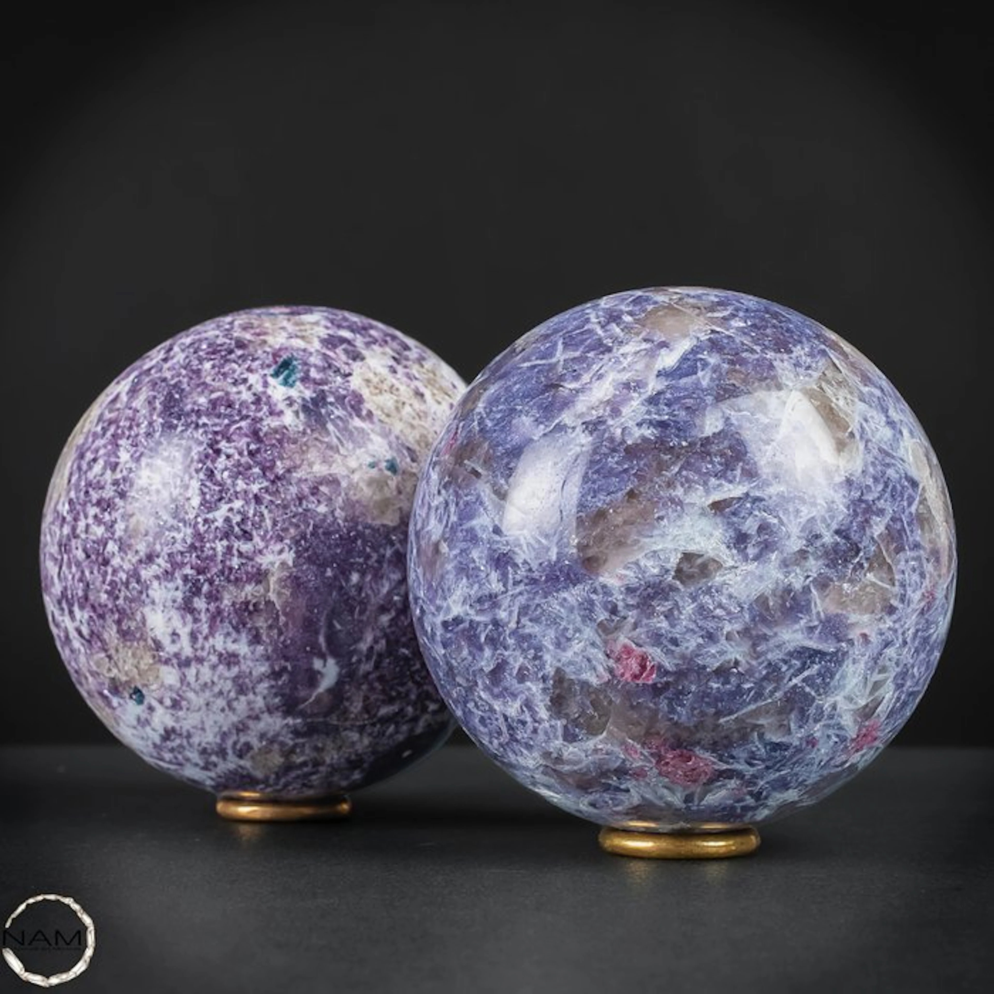 Fascinating unicorn mineral sphere duo – violet color...
