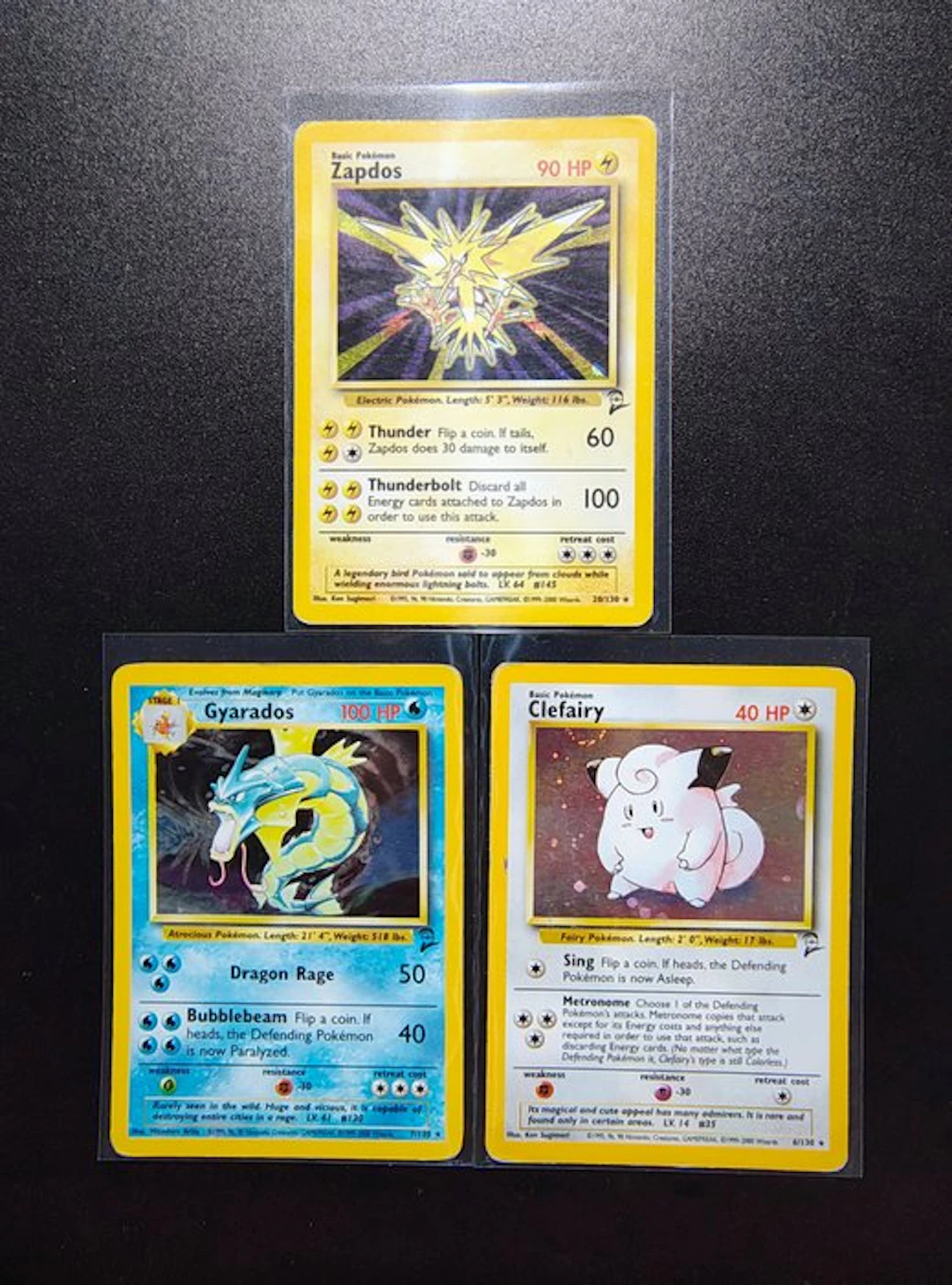 Pokémon - 3 Card - Zapdos Holo - Gyarados Holo - Clefairy...