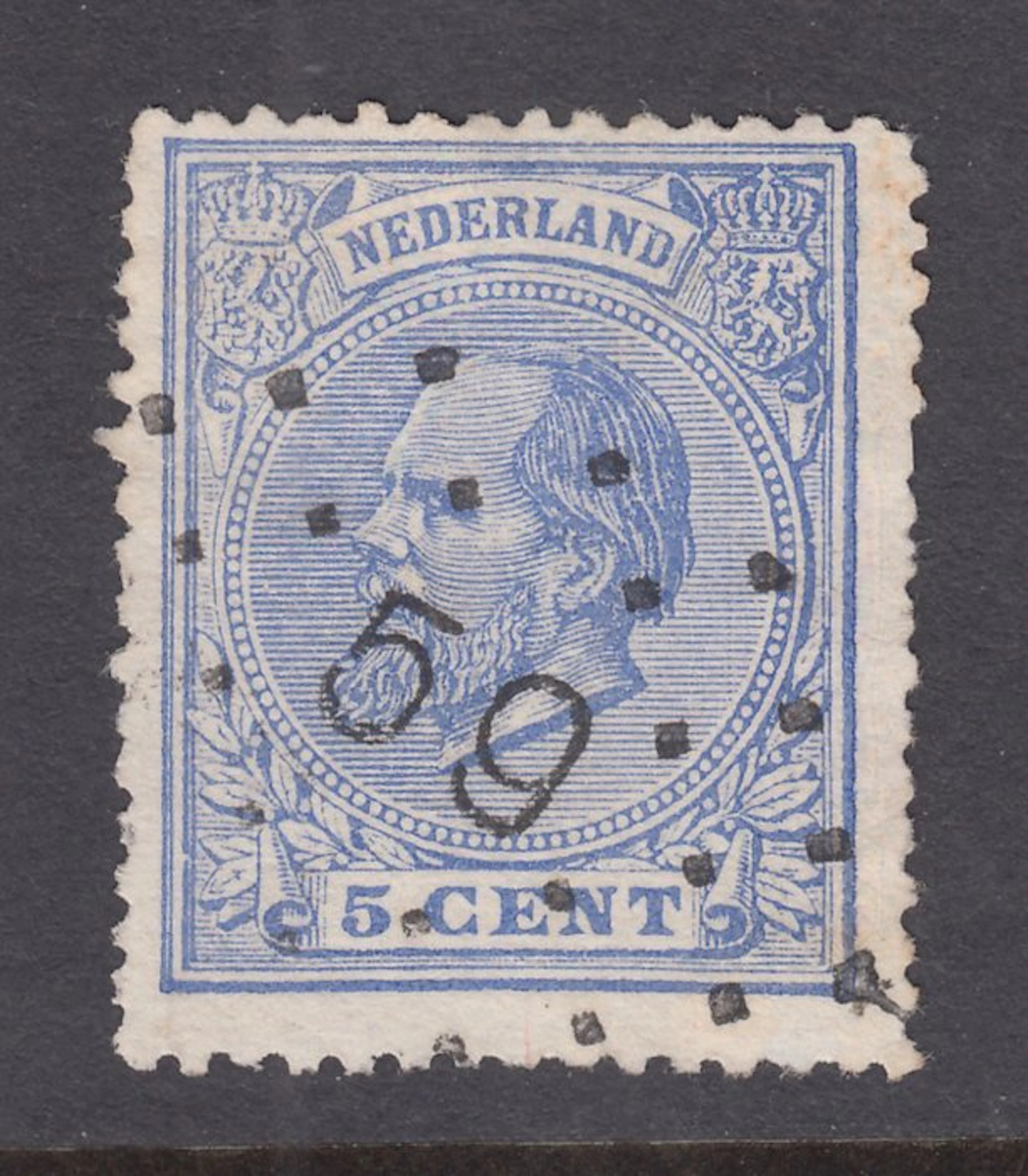 Netherlands 1872 - King William III, standing L14 small holes - NVPH 19A