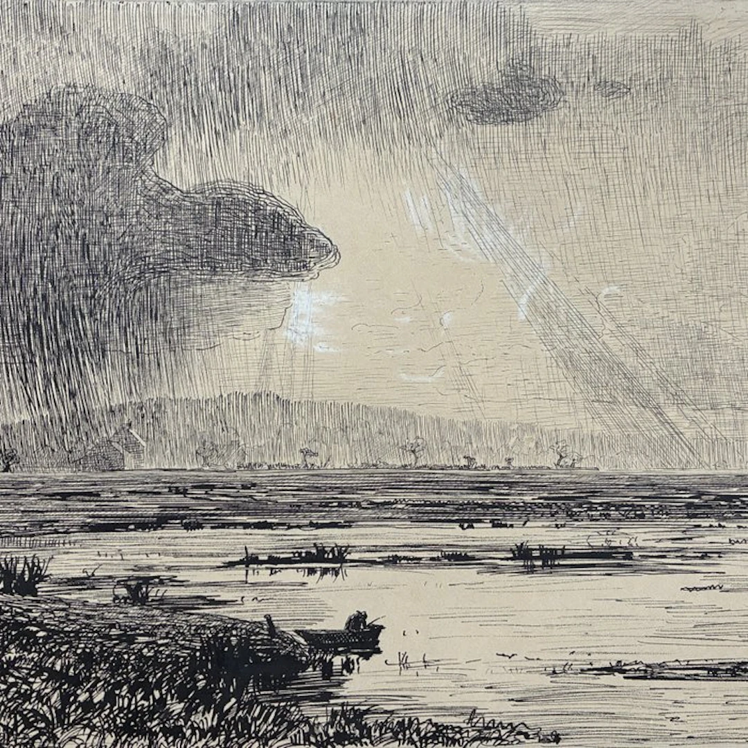 Alexandre Rapin (1839–1889) - L’Averse - Paysage fluvial...