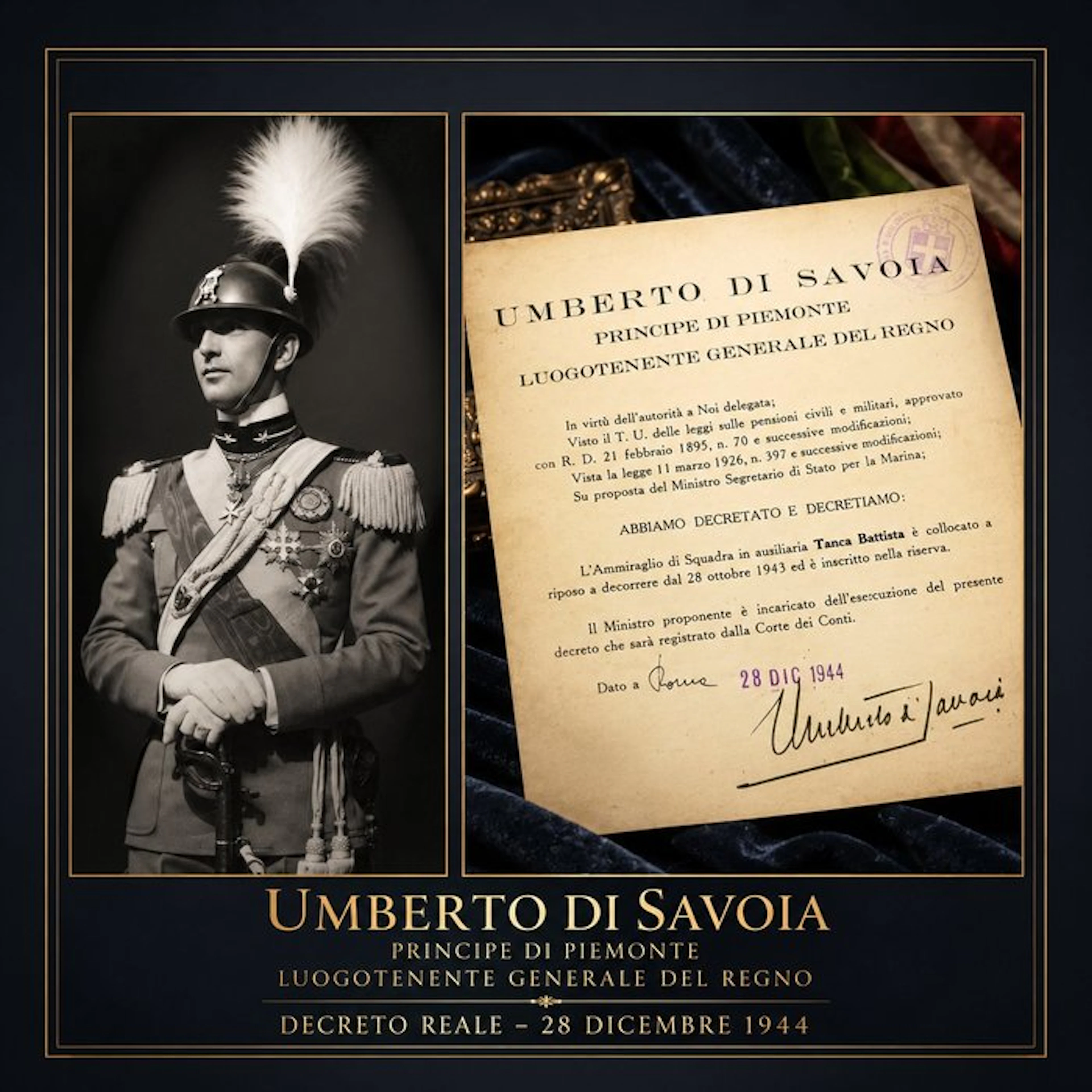 Manoscritto - Umberto II di Savoia – Decreto...