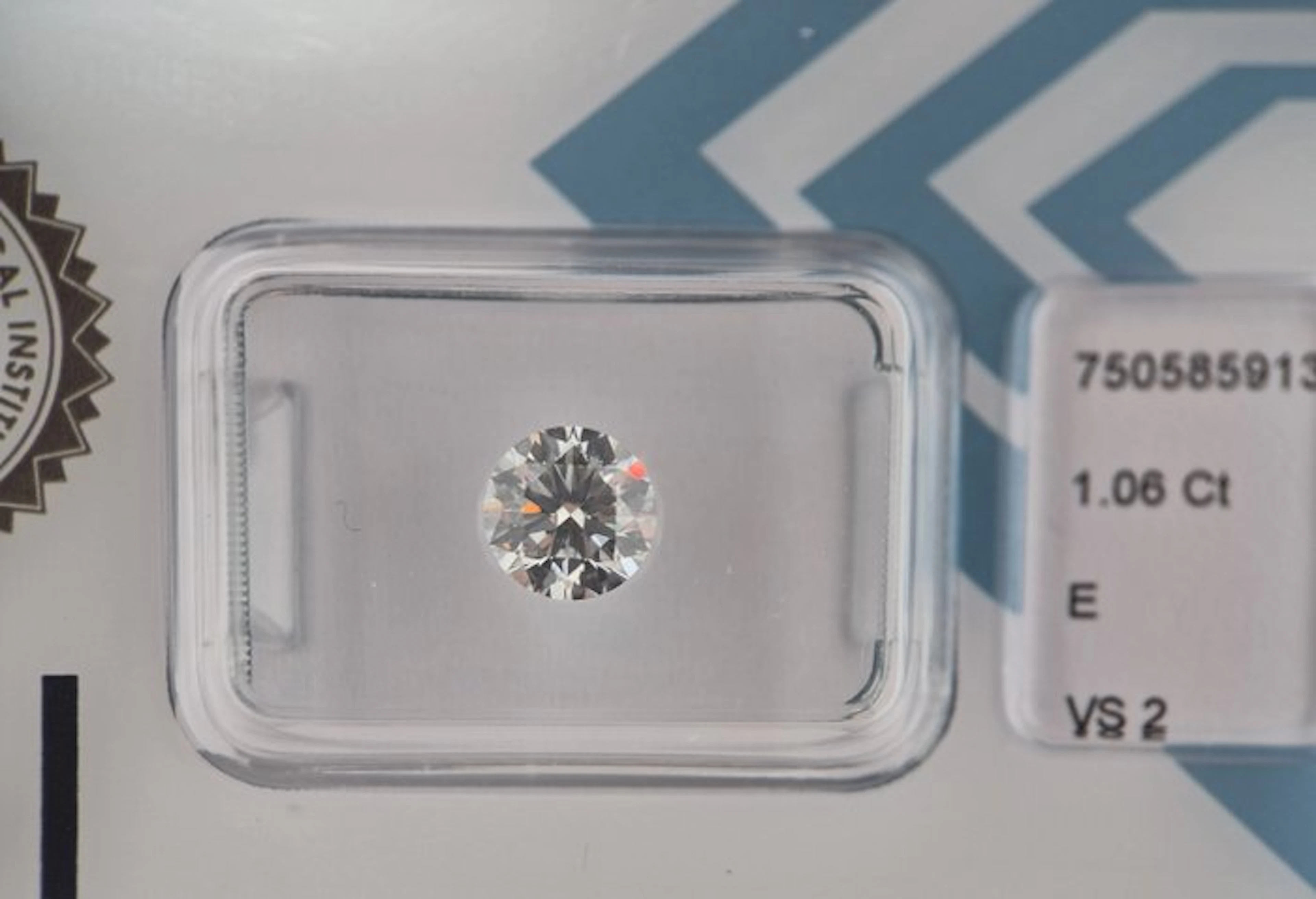 1 pcs Diamond (Natural) - 1.06 ct - Round - E - VS2...