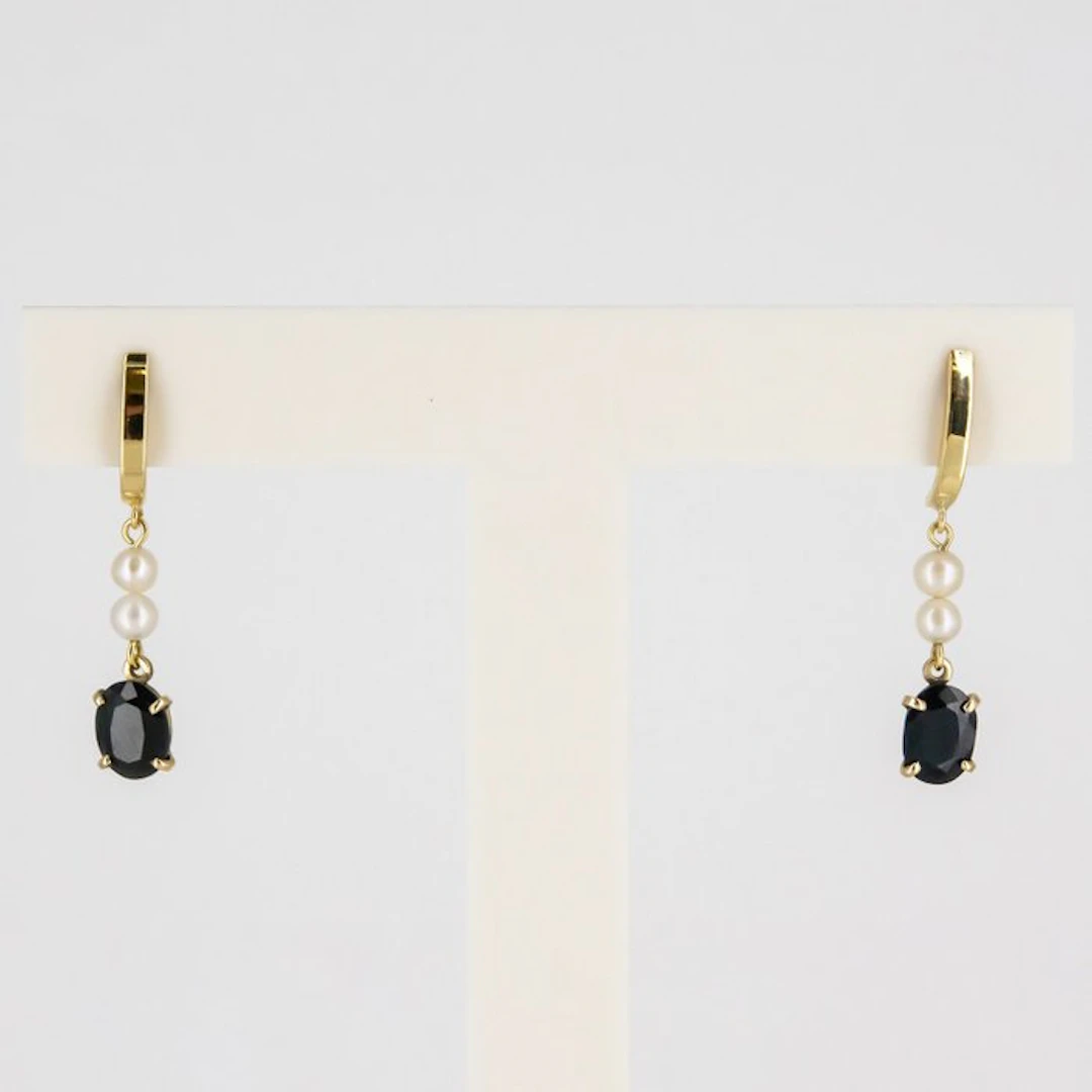 Earrings - 18 kt. Yellow gold Sapphire - Pearl
