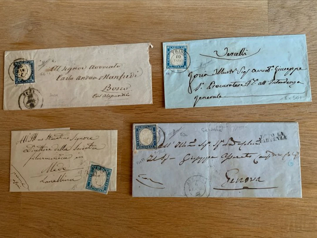 Italian Ancient States - Sardinia 1855/1861 - 4 envelopes Kingdom of Sardinia