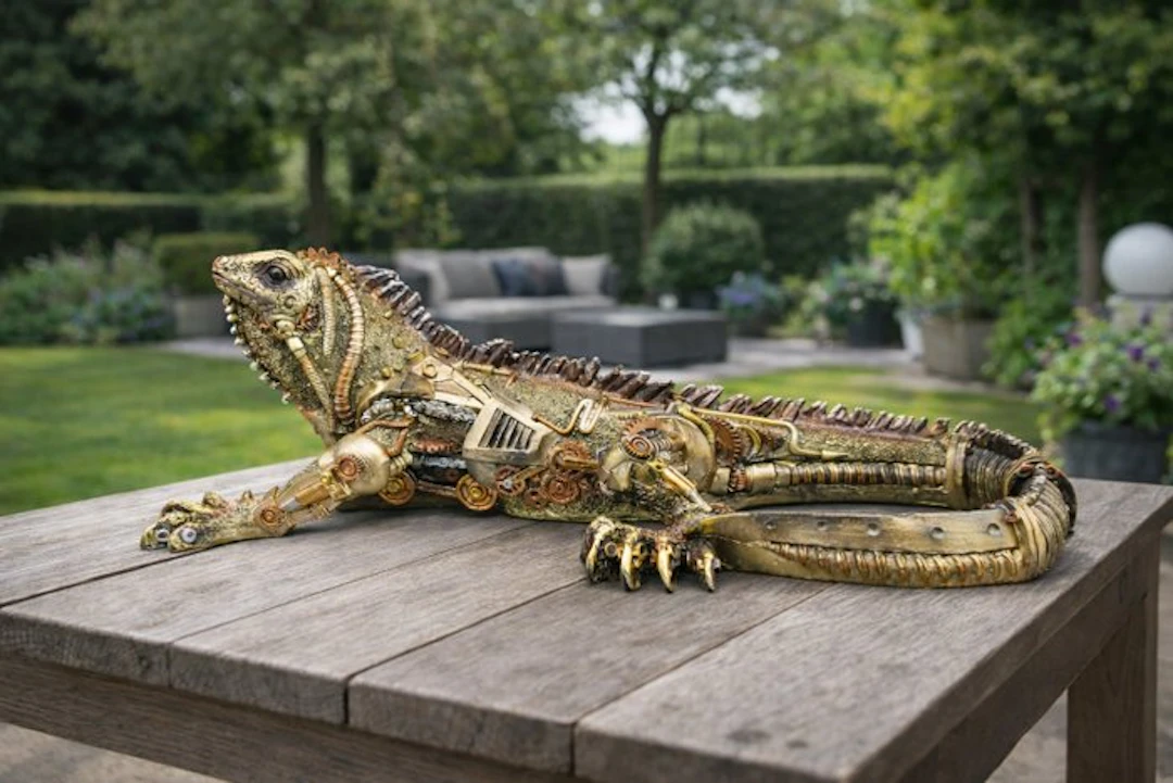 Statue, sculpture steampunk Iguana - 13 cm - polyresin