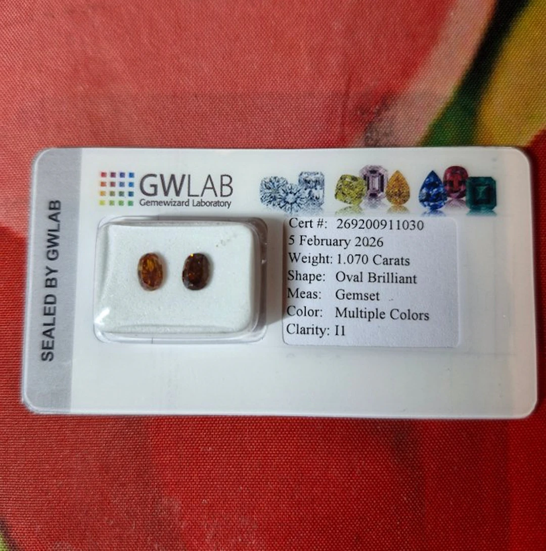 2 pcs Diamond (Natural coloured) - 1.07 ct - Oval - Fancy vivid