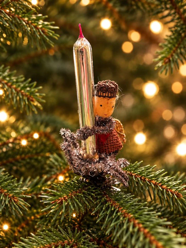 Decorative ornament - Handmade vintage Christmas tree clip with a rag doll