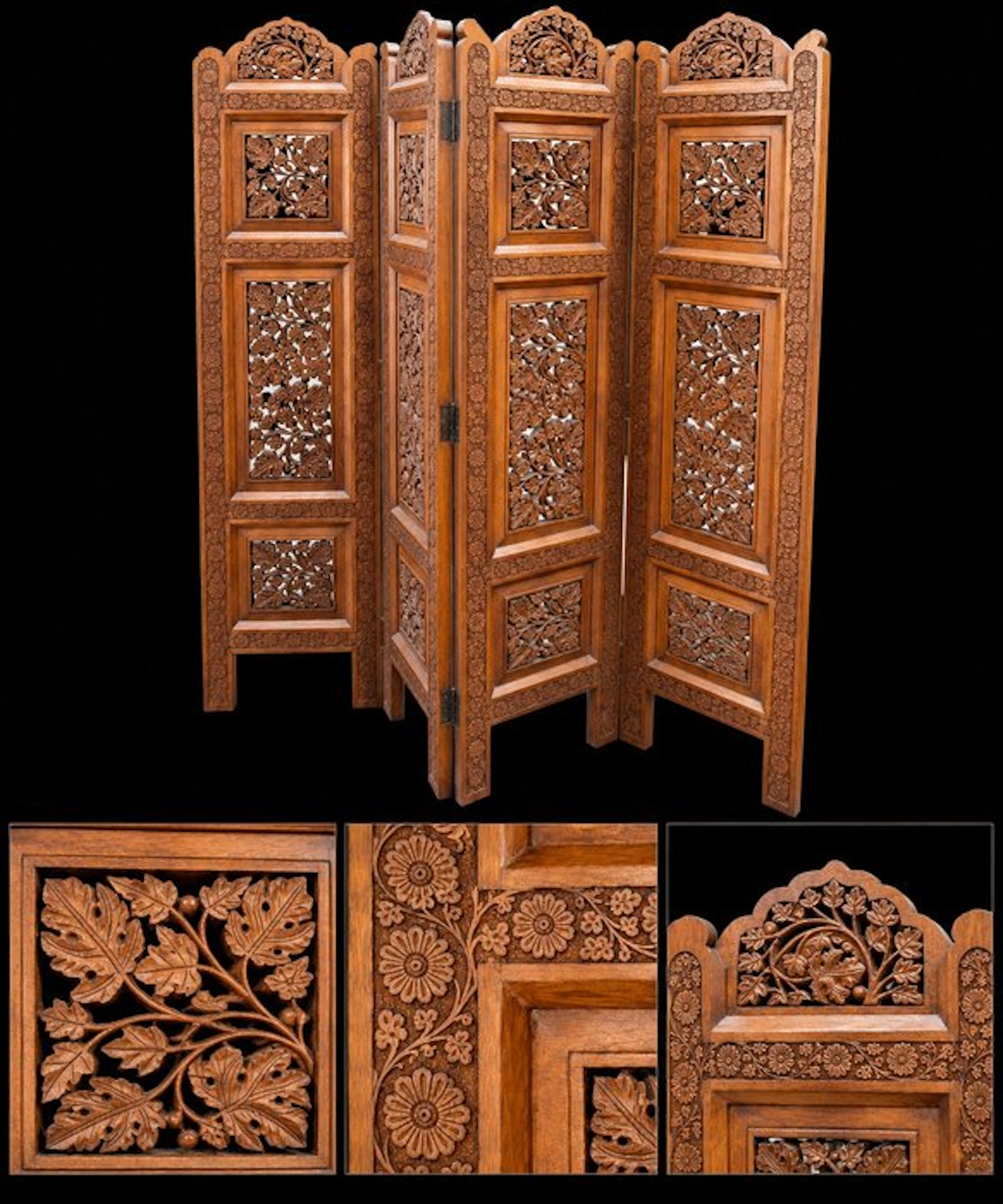 Folding screen - Burr walnut - Kashmiri room screen 1915