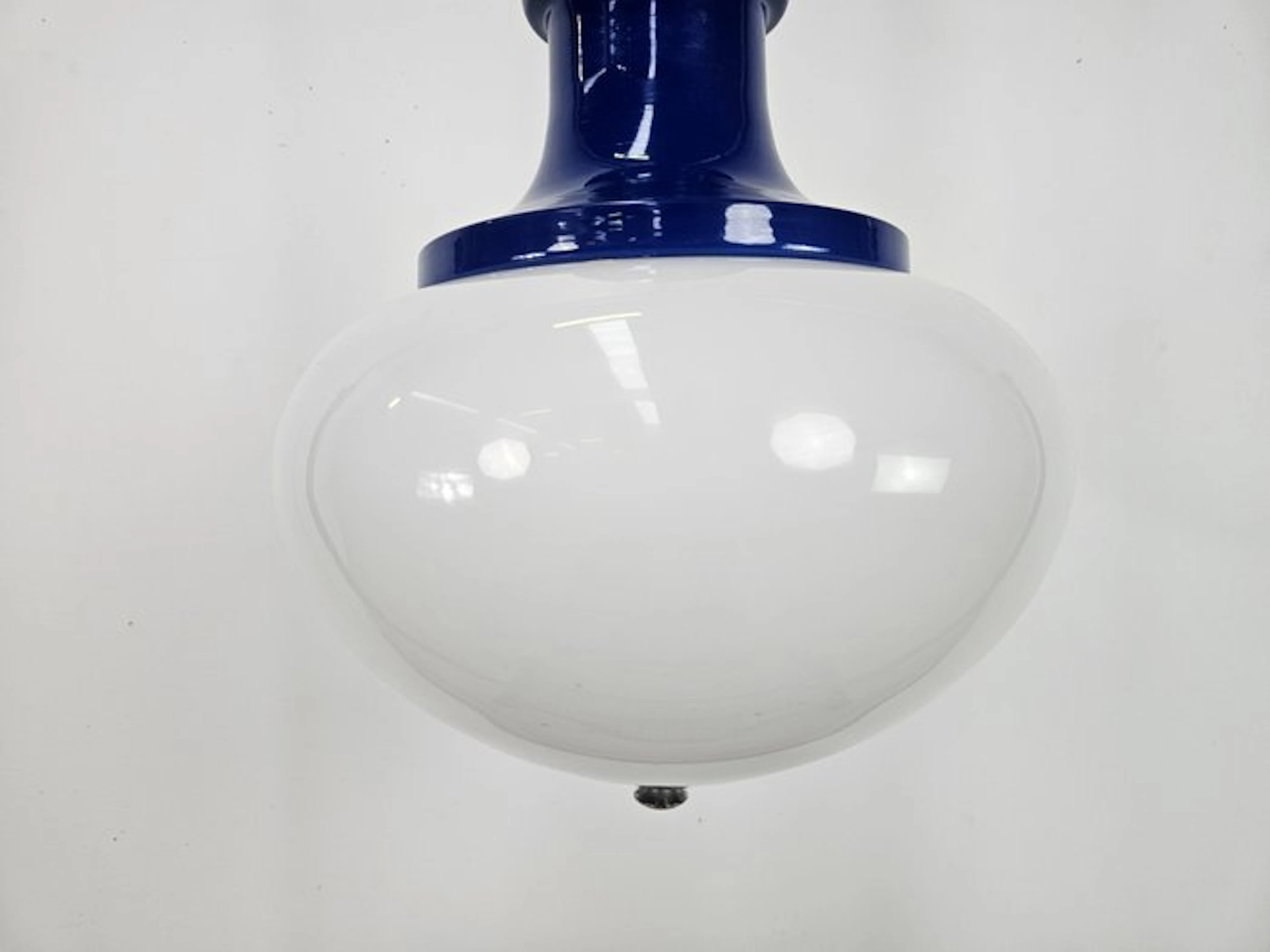 Chandelier - Blue metal Space Age chandelier from the 1970s. - Glass, Metal