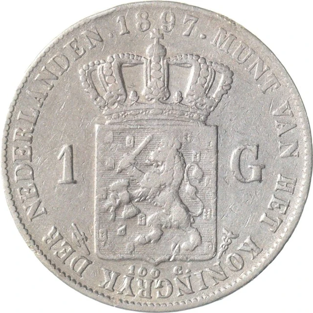 Netherlands. Wilhelmina. 1 Gulden 1897 "groot randschrift" (No reserve price)