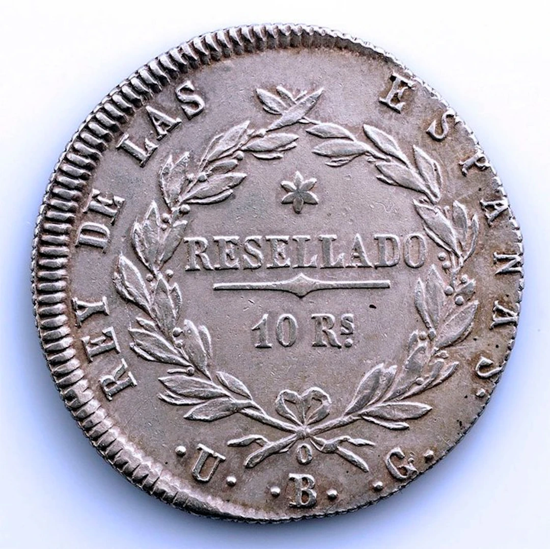 Spain. Fernando VII. 10 Reales 1821 UG. "Resellado". Bilbao - Escasa