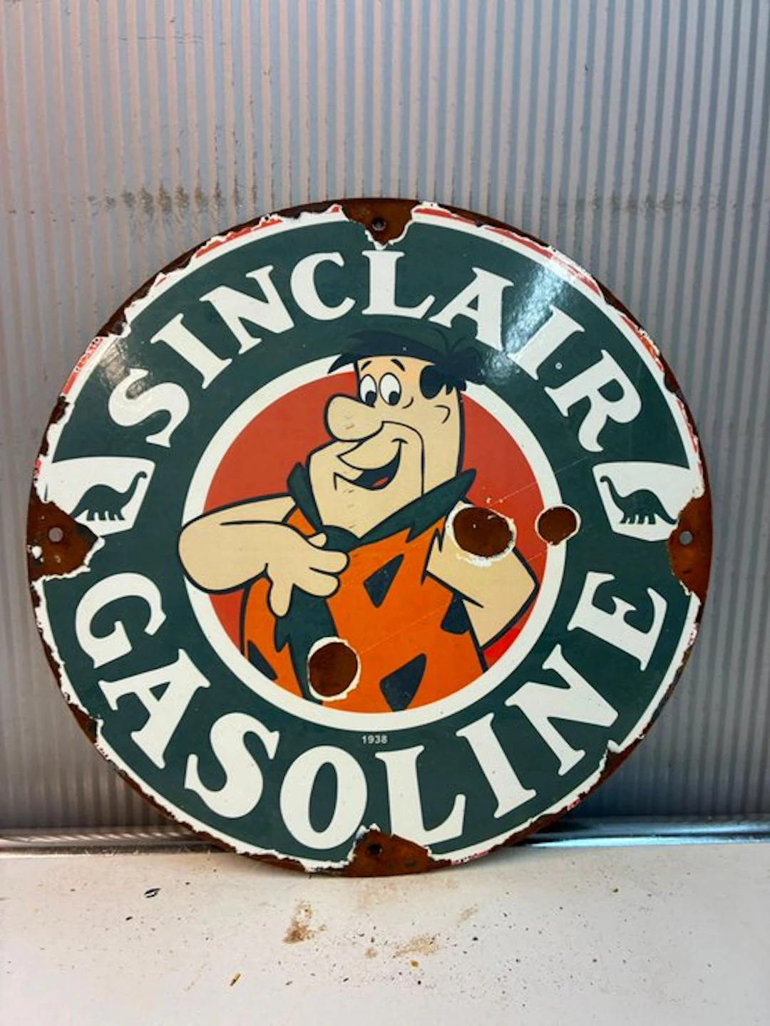 Texaco Motor Oil – emaille reclamebord met servicemonteur