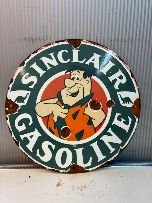 Texaco Motor Oil – emaille reclamebord met servicemonteur