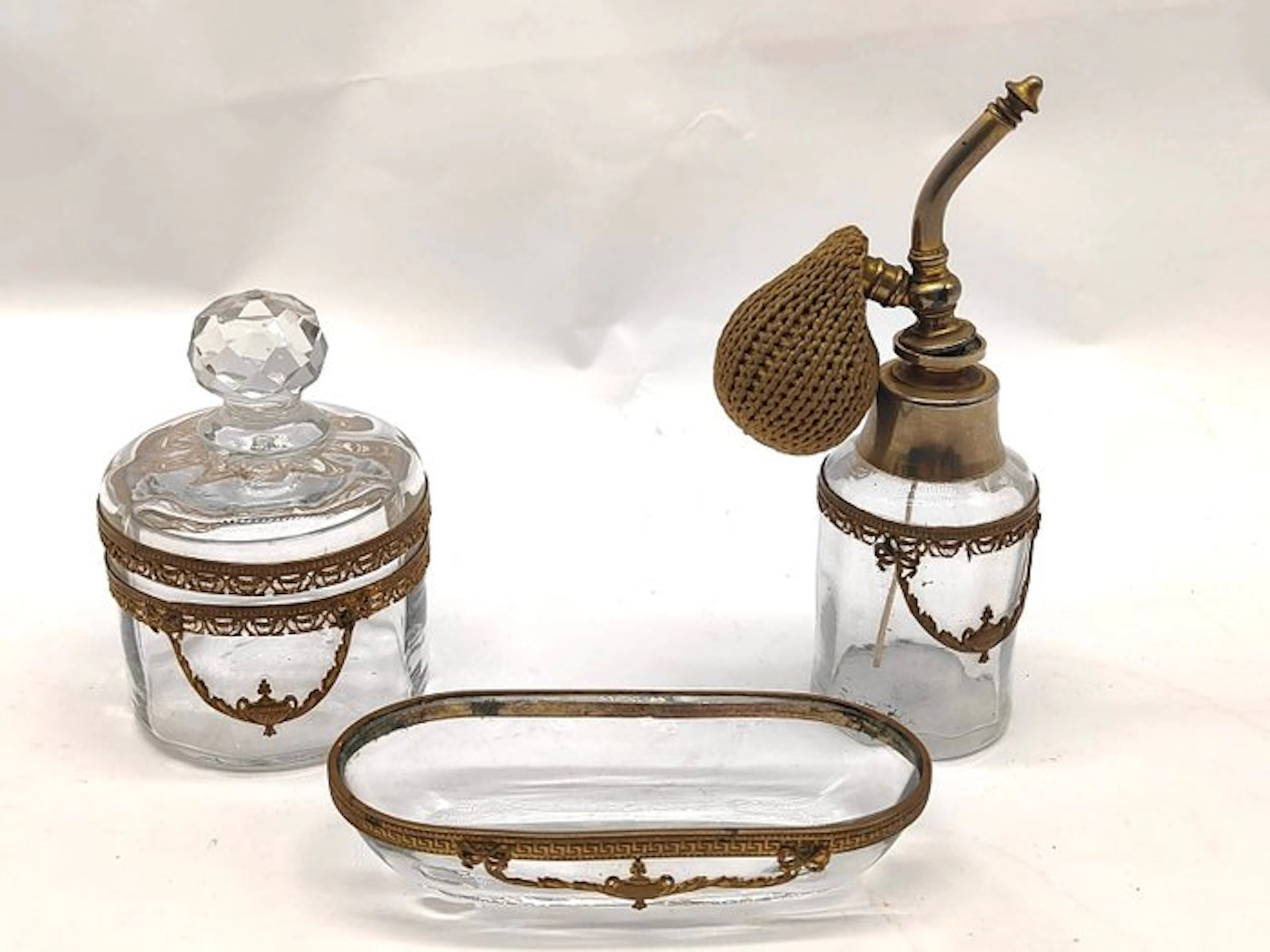 Antique Toilet set (3) - Set of two small bottles and one...
