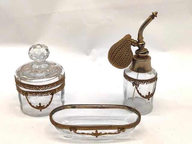 Antique Toilet set (3) - Set of two small bottles and one...
