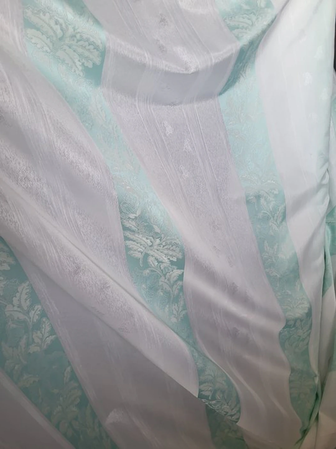 Wonderful aqua-green striped fabric with damask insets