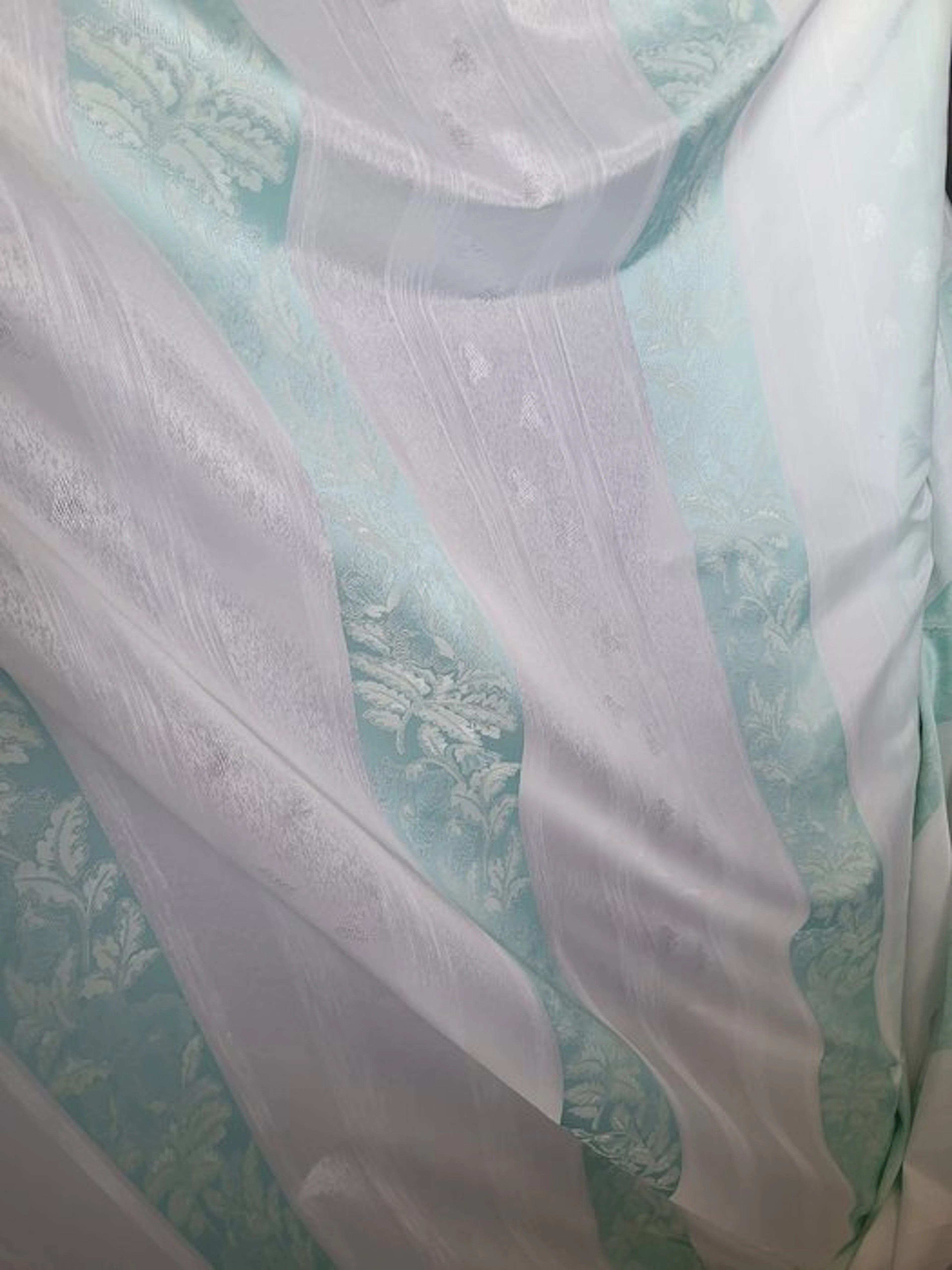 Wonderful aqua-green striped fabric with damask insets