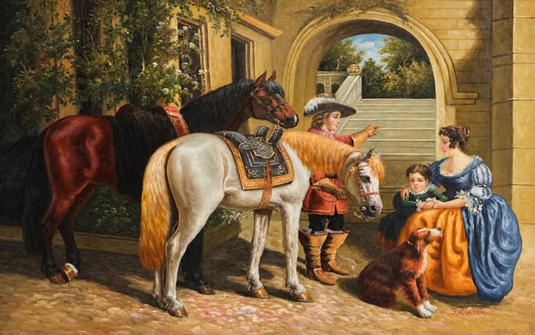 European school (XX) - A Cavalier with a Woman and Child