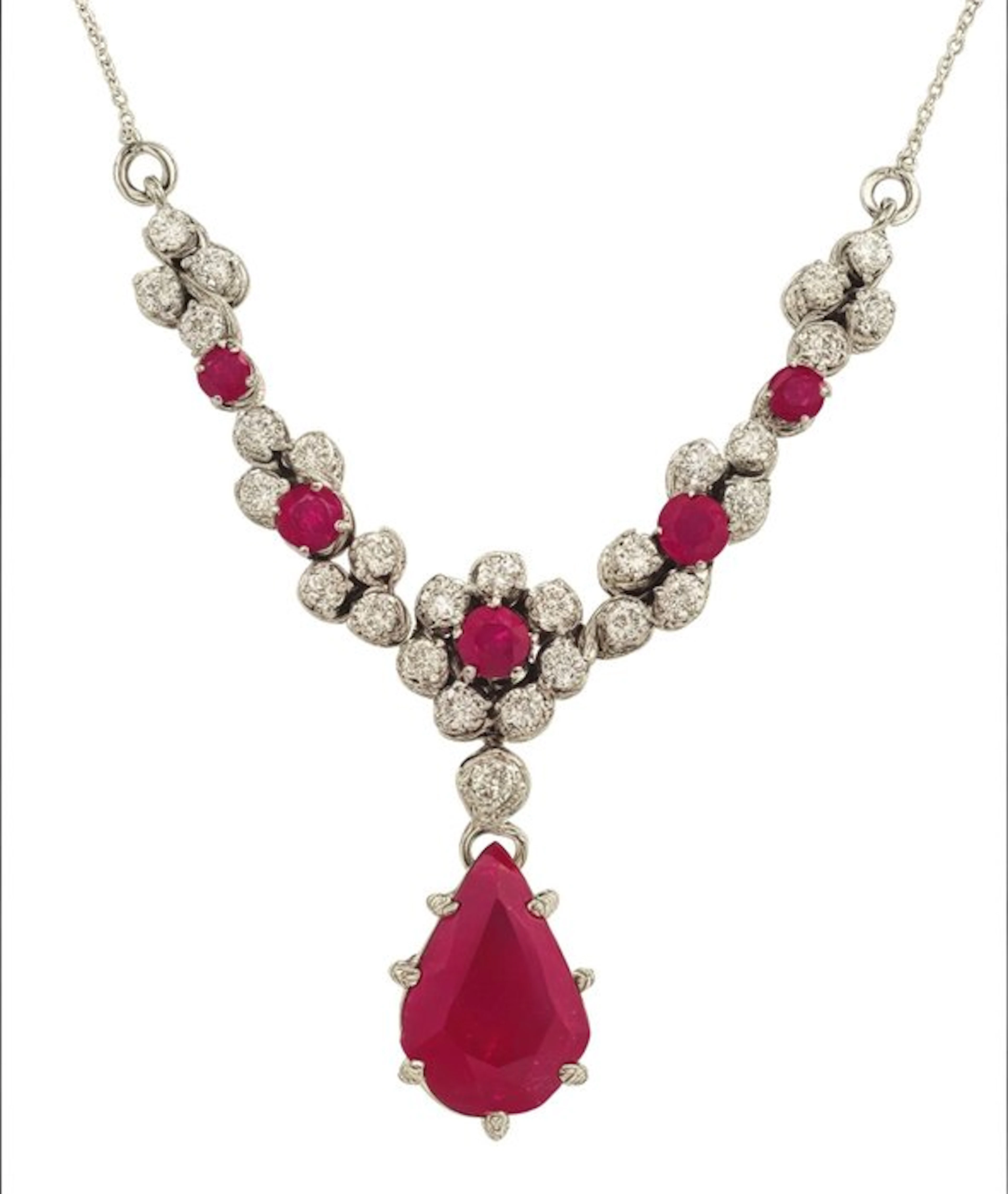 Necklace - 18 kt. White gold Ruby - Diamond