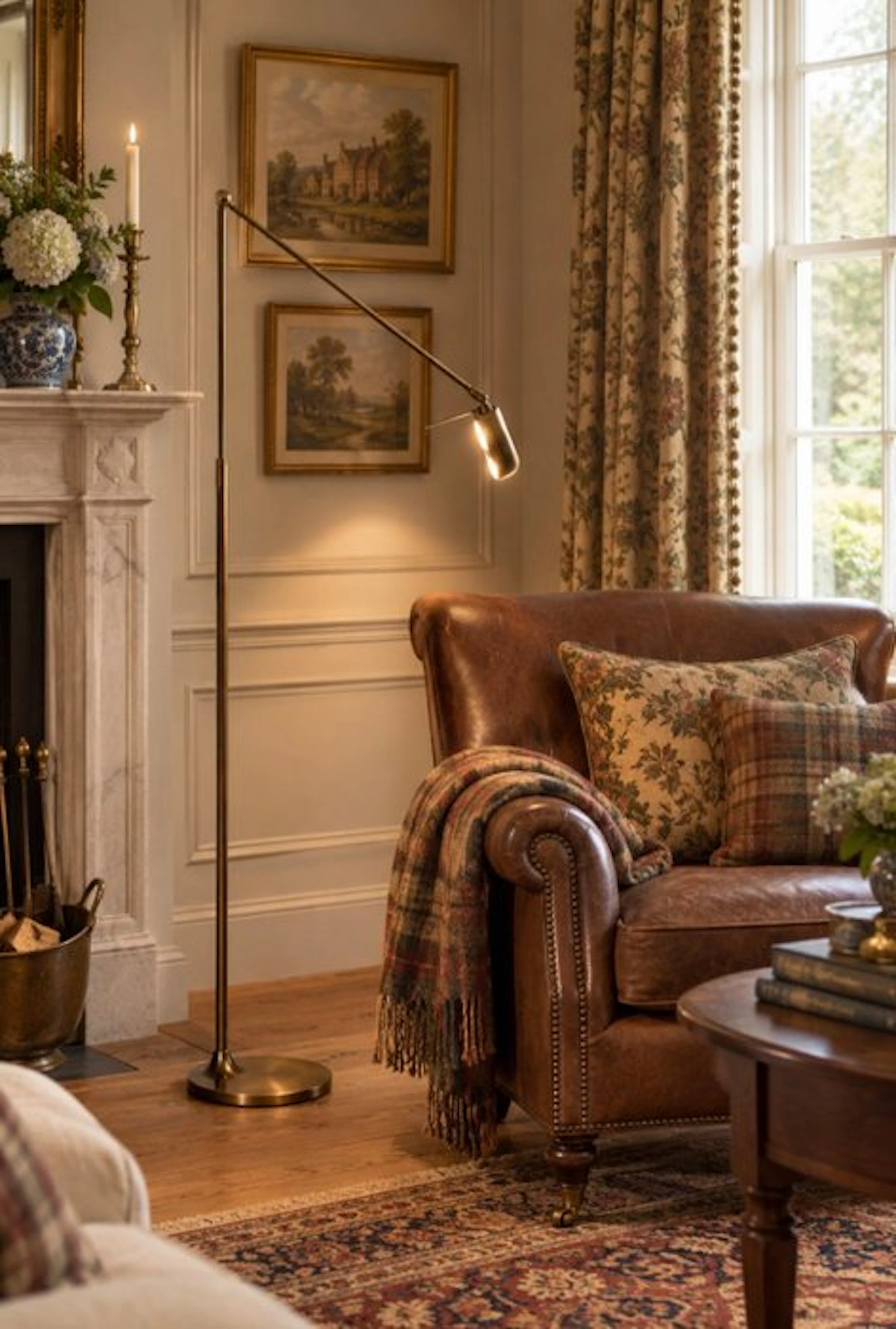 Reading floor lamp - Copper, Brass - Notarislamp - Dimmer.