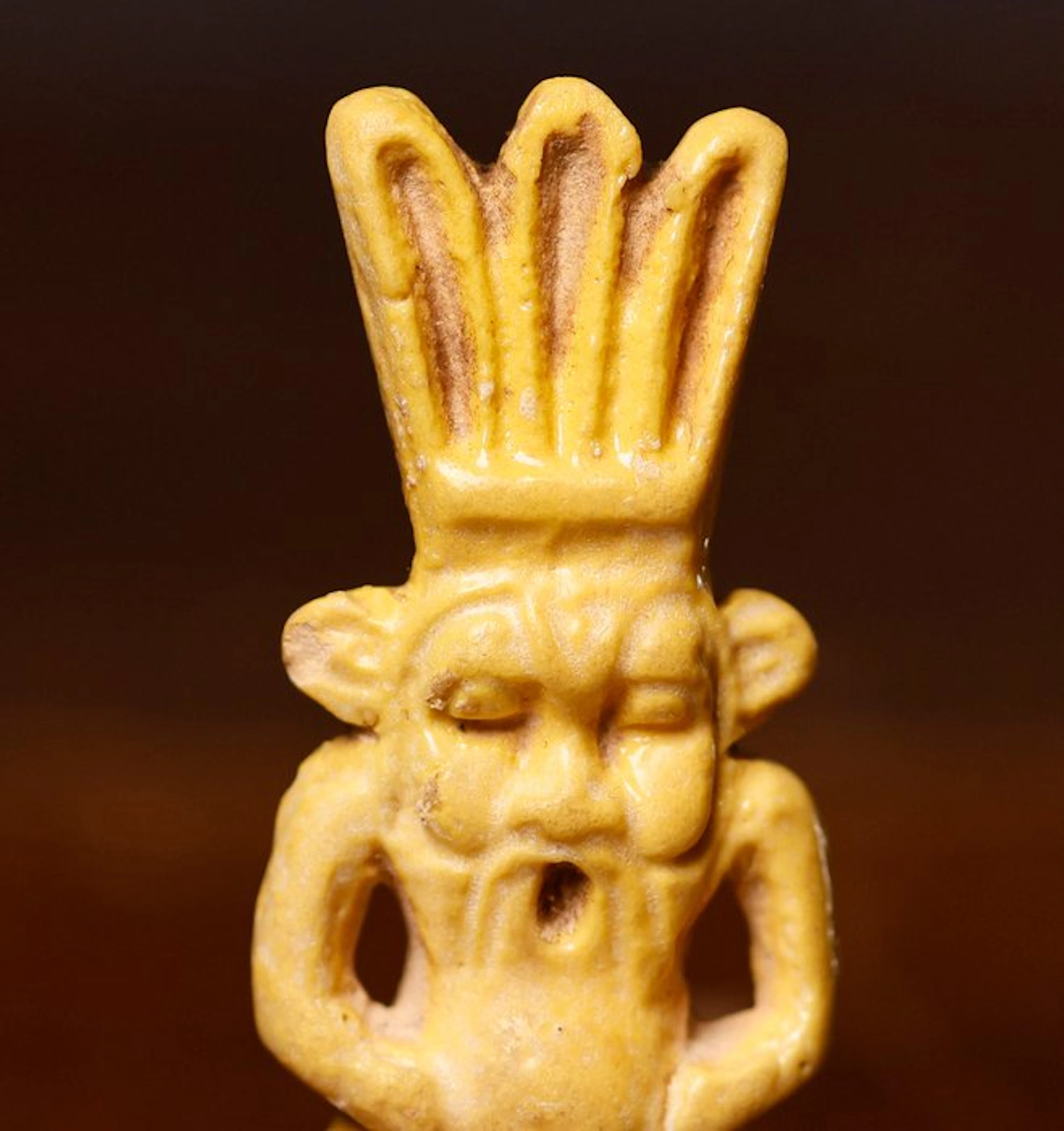 Ancient Egypt, Faience huge God Bes amulet with Spanish Export License - 5.1 cm