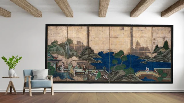 Byôbu 屏風 (folding screen) with Chinese scholar scene - Paper
