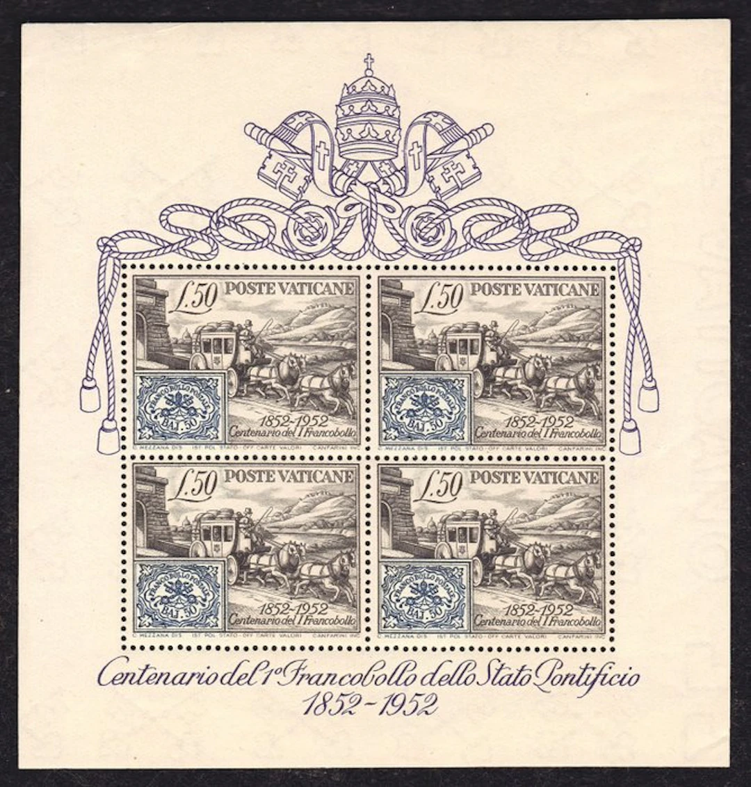 Vatican City 1952 - Centenary miniature sheet of the...