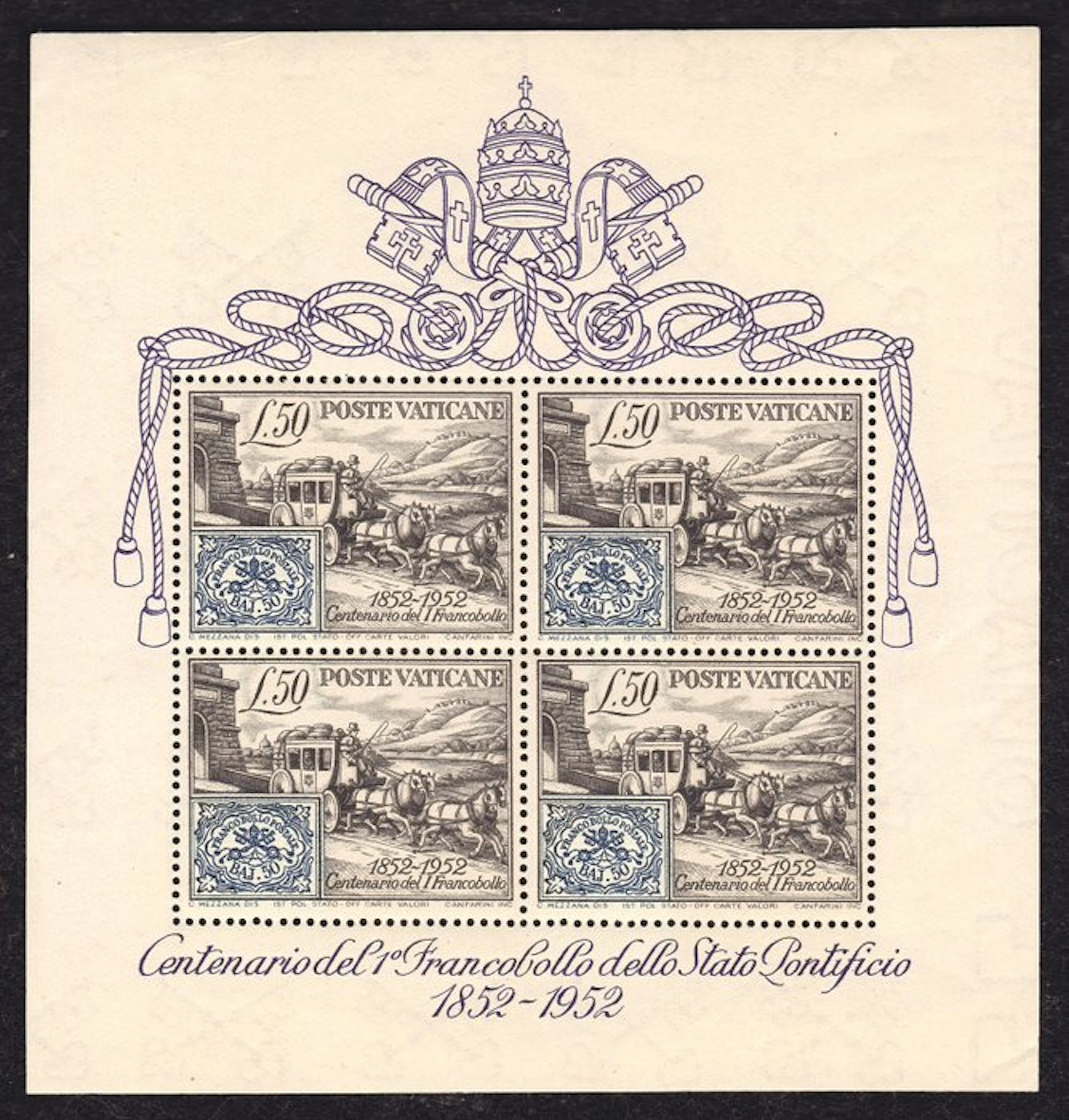Vatican City 1952 - Centenary miniature sheet of the...