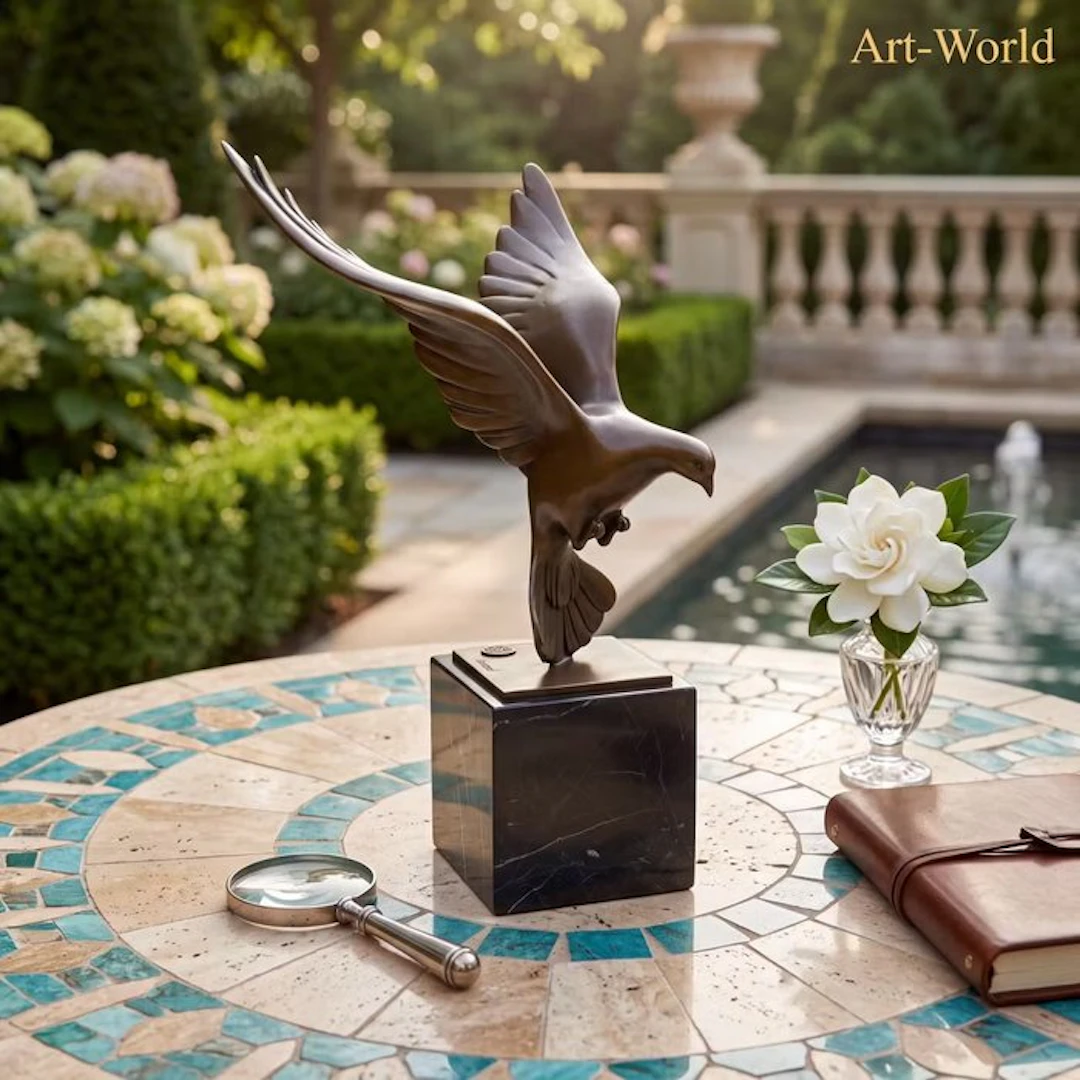 Statue, Vliegende duif. Naar: Coenraad - 28 cm - Bronze, Marble