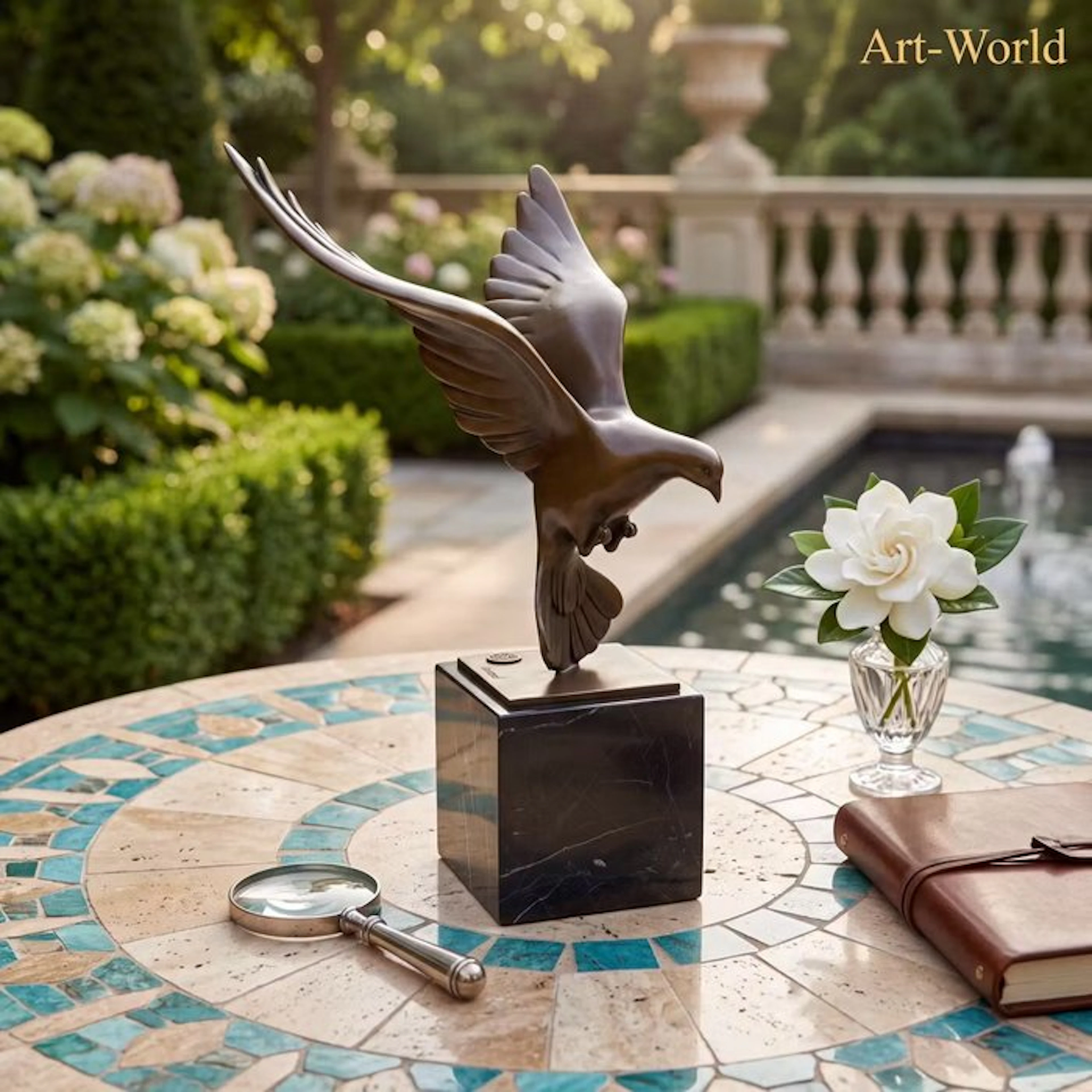 Statue, Vliegende duif. Naar: Coenraad - 28 cm - Bronze, Marble