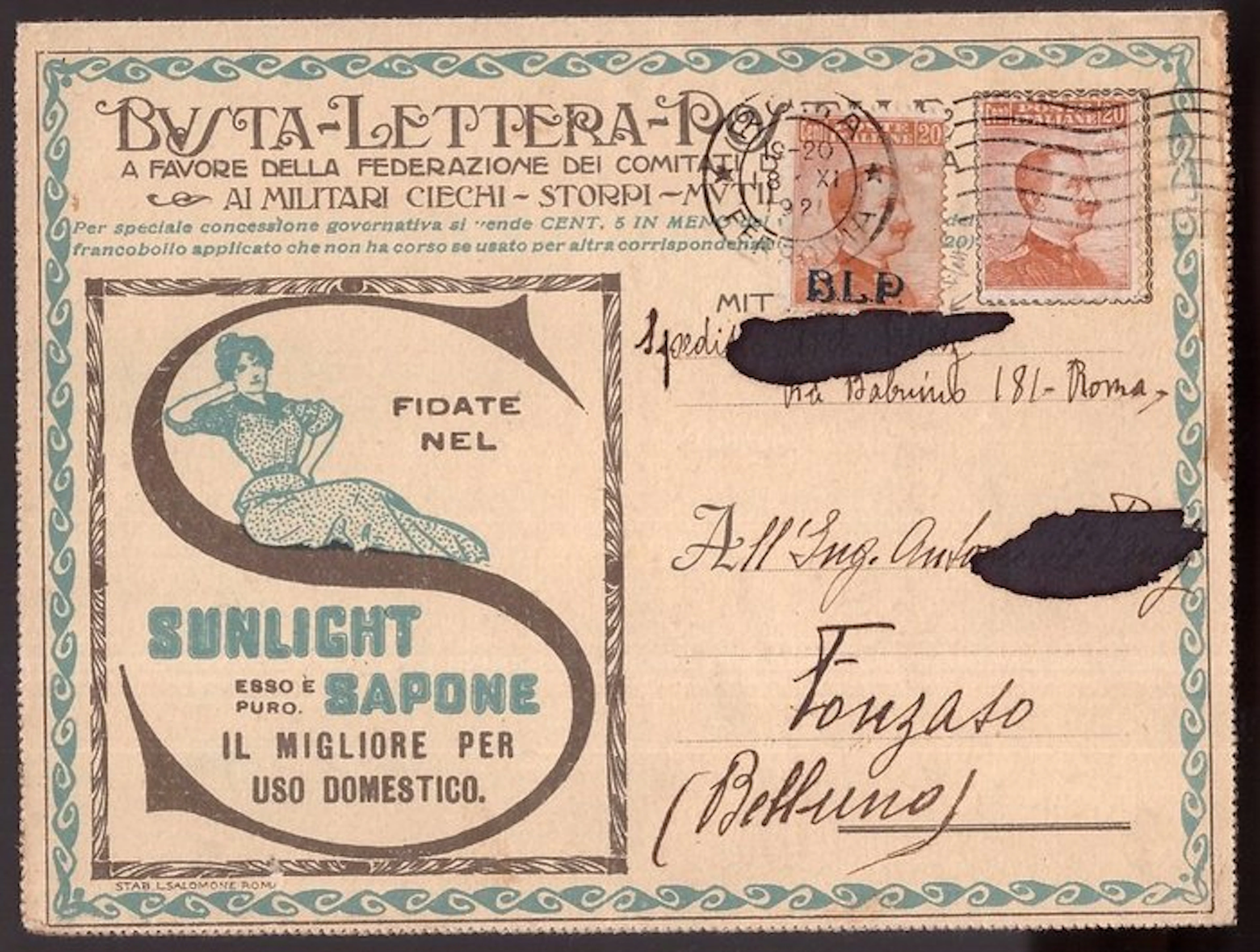 Italy Kingdom 1921 - 20 centesimi BLP Type I on an...