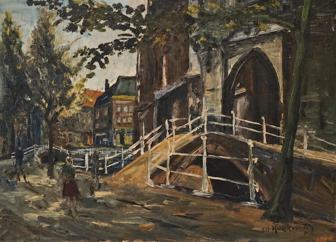 Gerardus Hurkmans (1911-?) - Town View with Figures