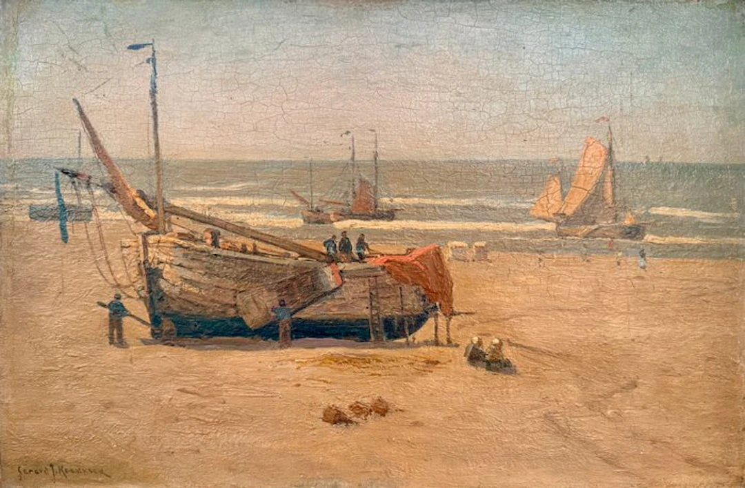 Gerardus Johannes "Gerard" Koekkoek (1871-1956) - Bomschuit op het strand