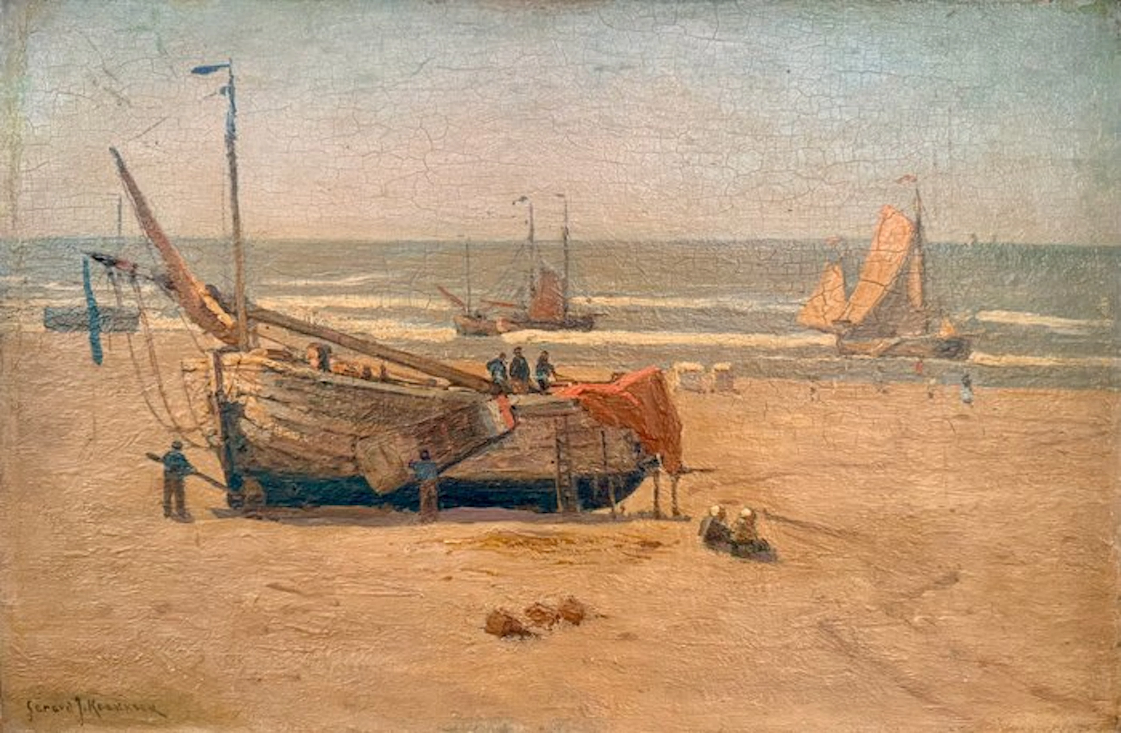 Gerardus Johannes "Gerard" Koekkoek (1871-1956) - Bomschuit op het strand